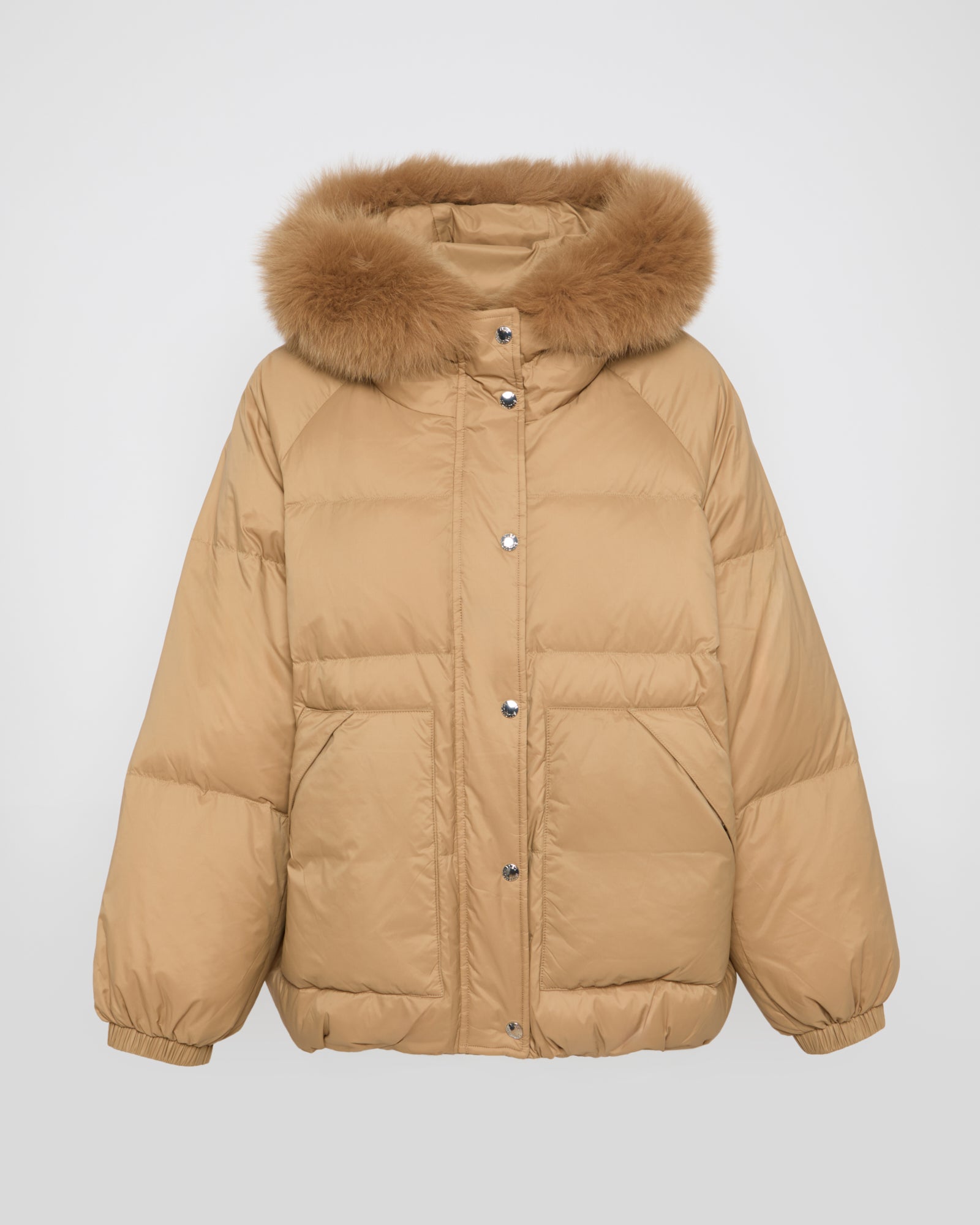 Short down jacket with fox fur trim - camel - Winter sale – Yves