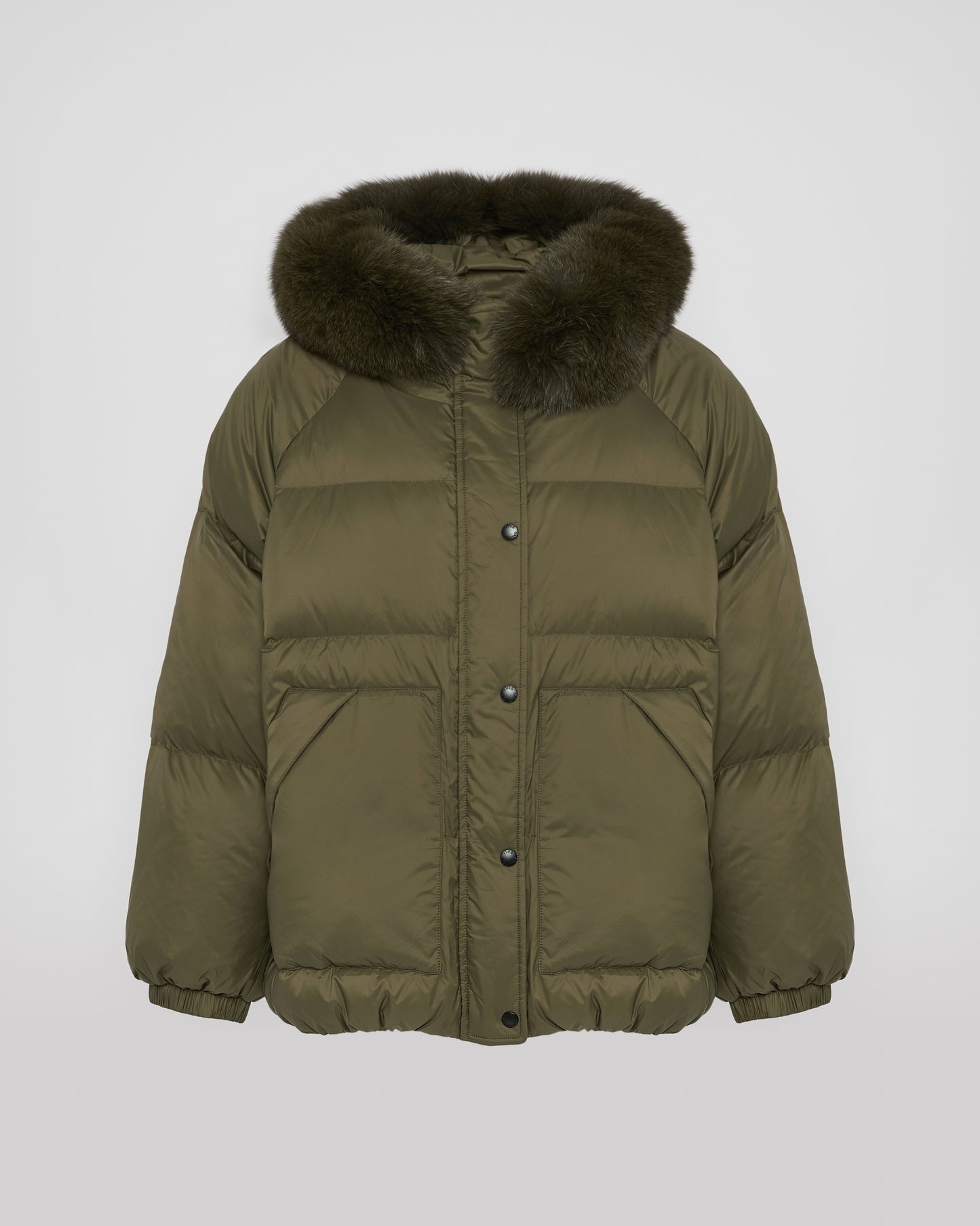 Short down jacket with raglan sleeves and fox fur trim - Yves Salomon