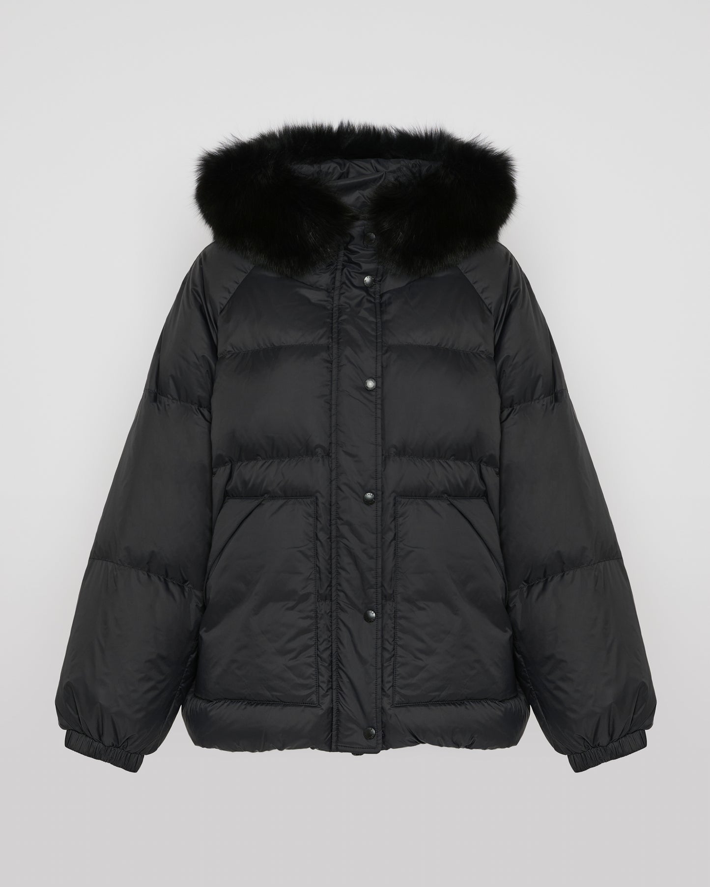 Short down jacket with raglan sleeves and fox fur trim - Yves Salomon