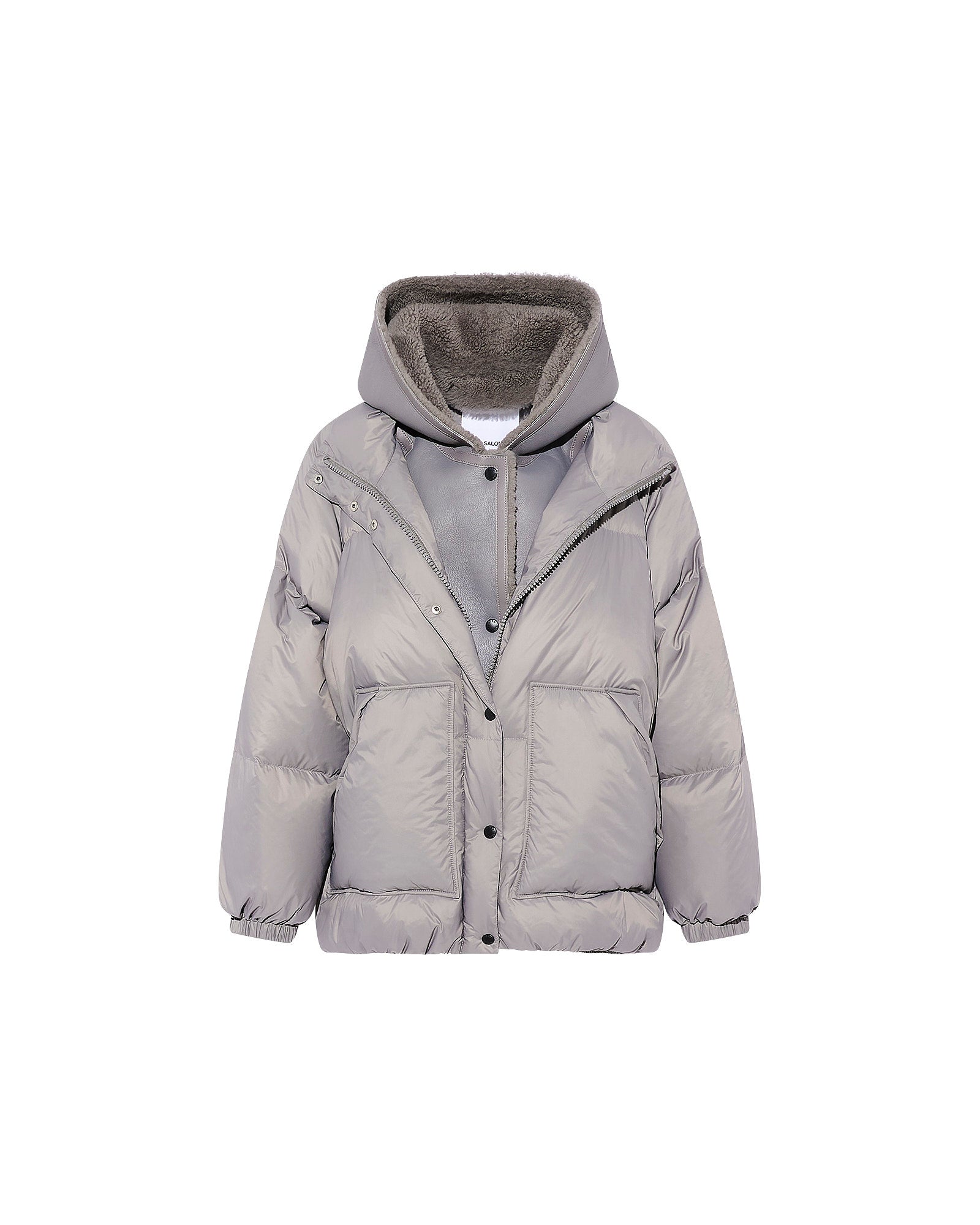 Short down jacket with shearling bib - grey - Yves Salomon – Yves Short down jacket with shearling bib - grey - Yves Salomon – Yves