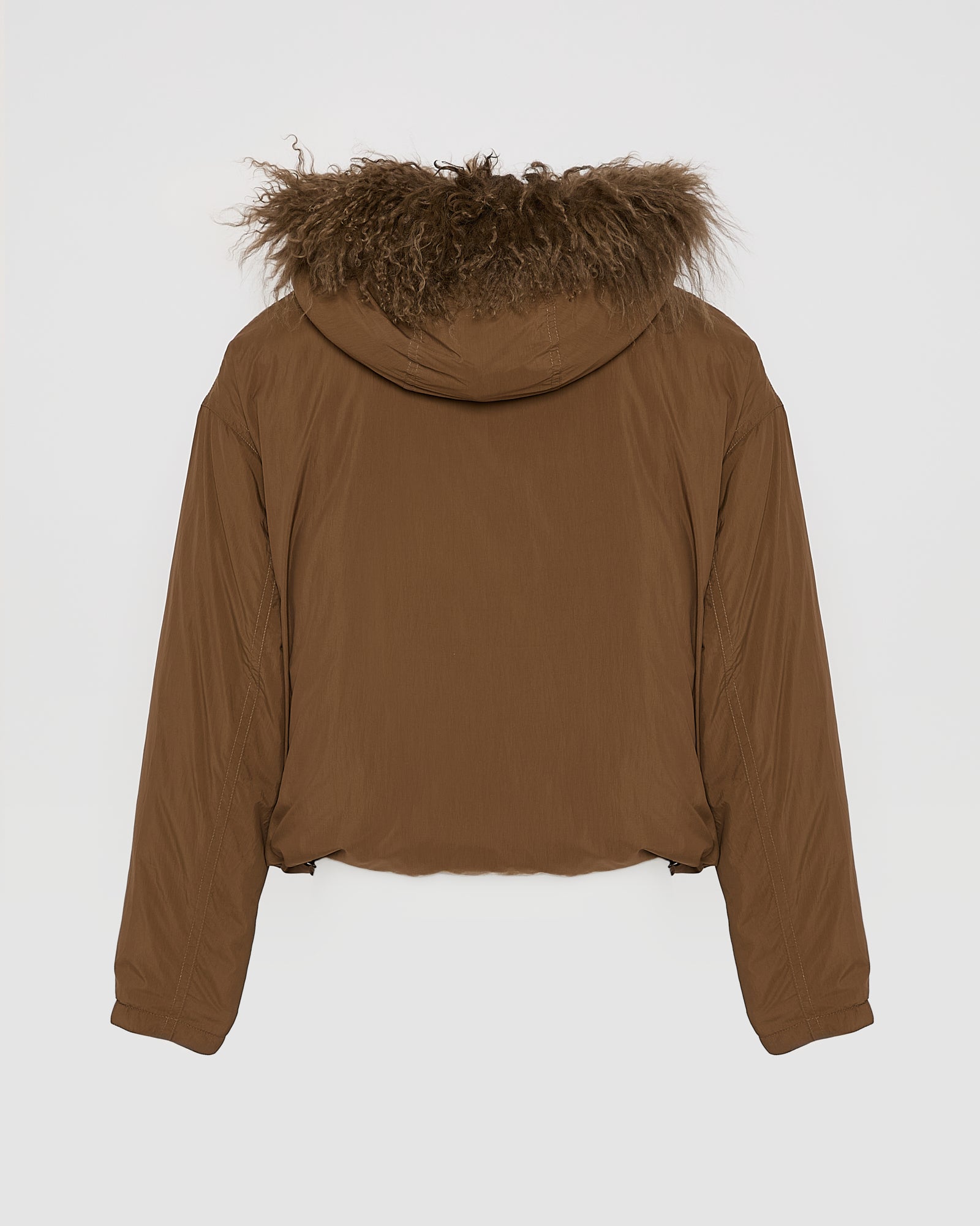 Short ultra-light down jacket with curly lambskin trim - Yves Salomon