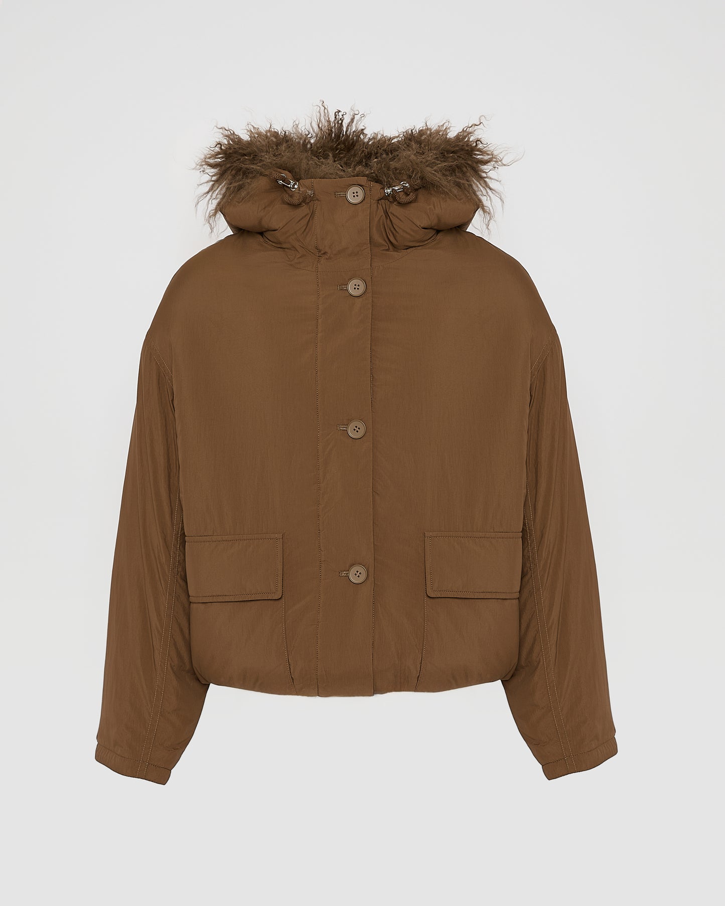 Short ultra-light down jacket with curly lambskin trim - Yves Salomon