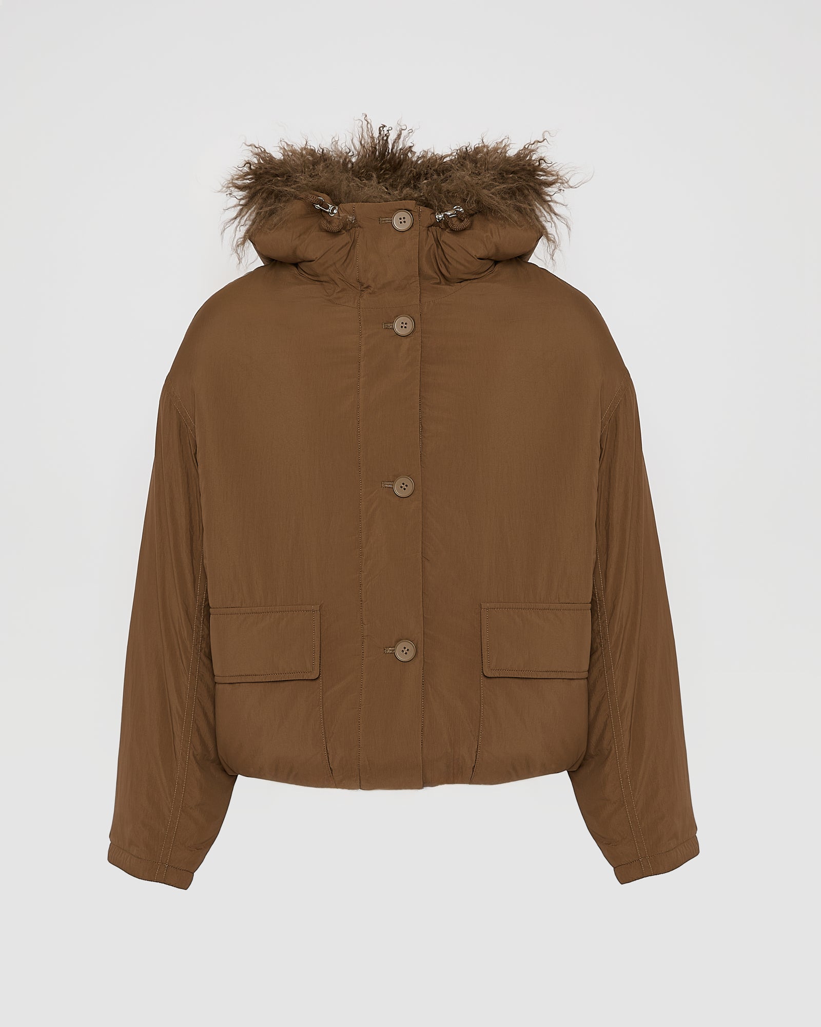 Short ultra-light down jacket with curly lambskin trim - Yves Salomon