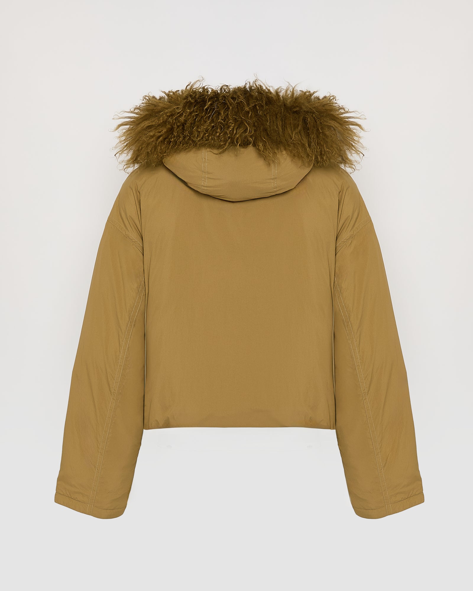 Short ultra-light down jacket with curly lambskin trim - Yves Salomon