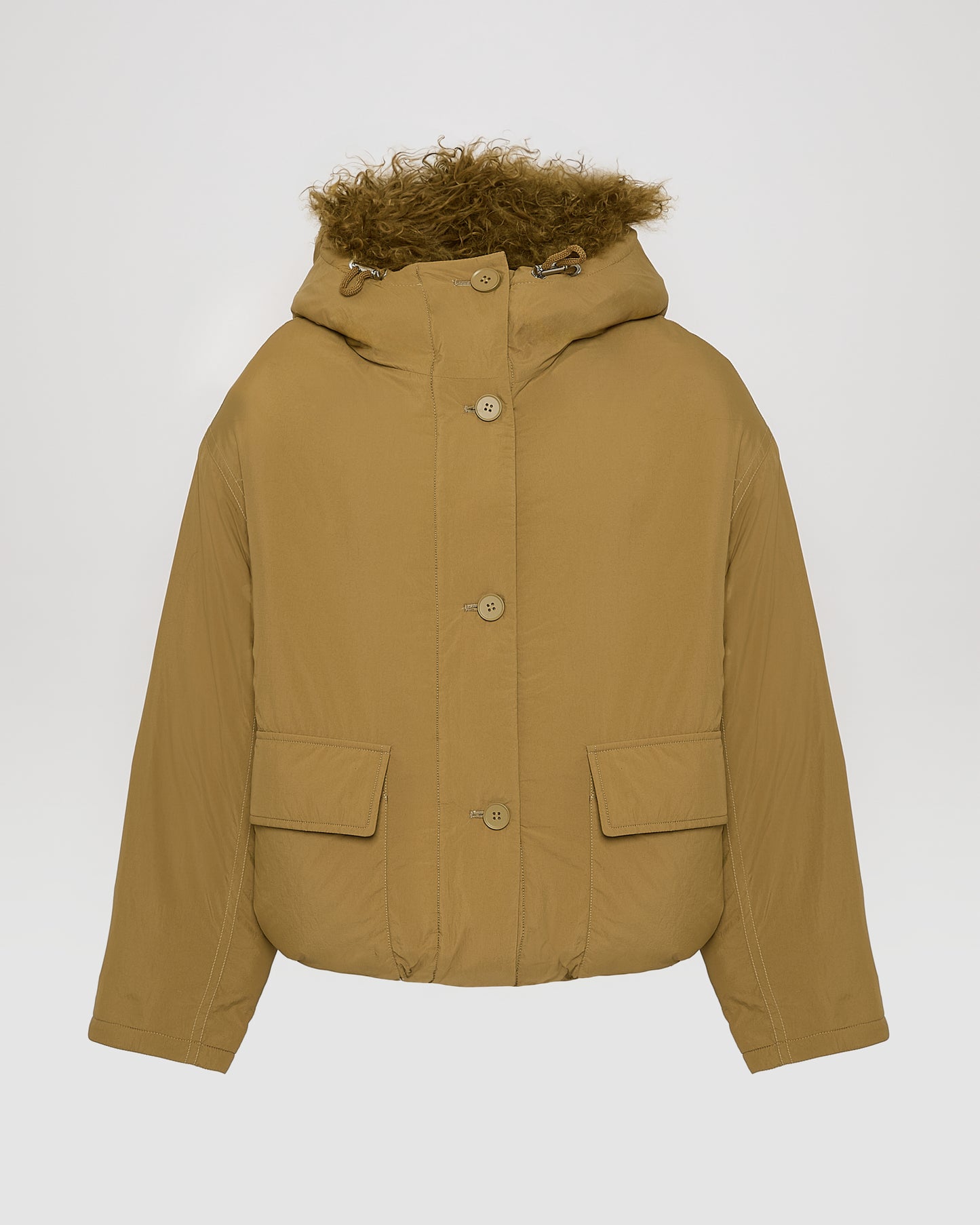Short ultra-light down jacket with curly lambskin trim - Yves Salomon