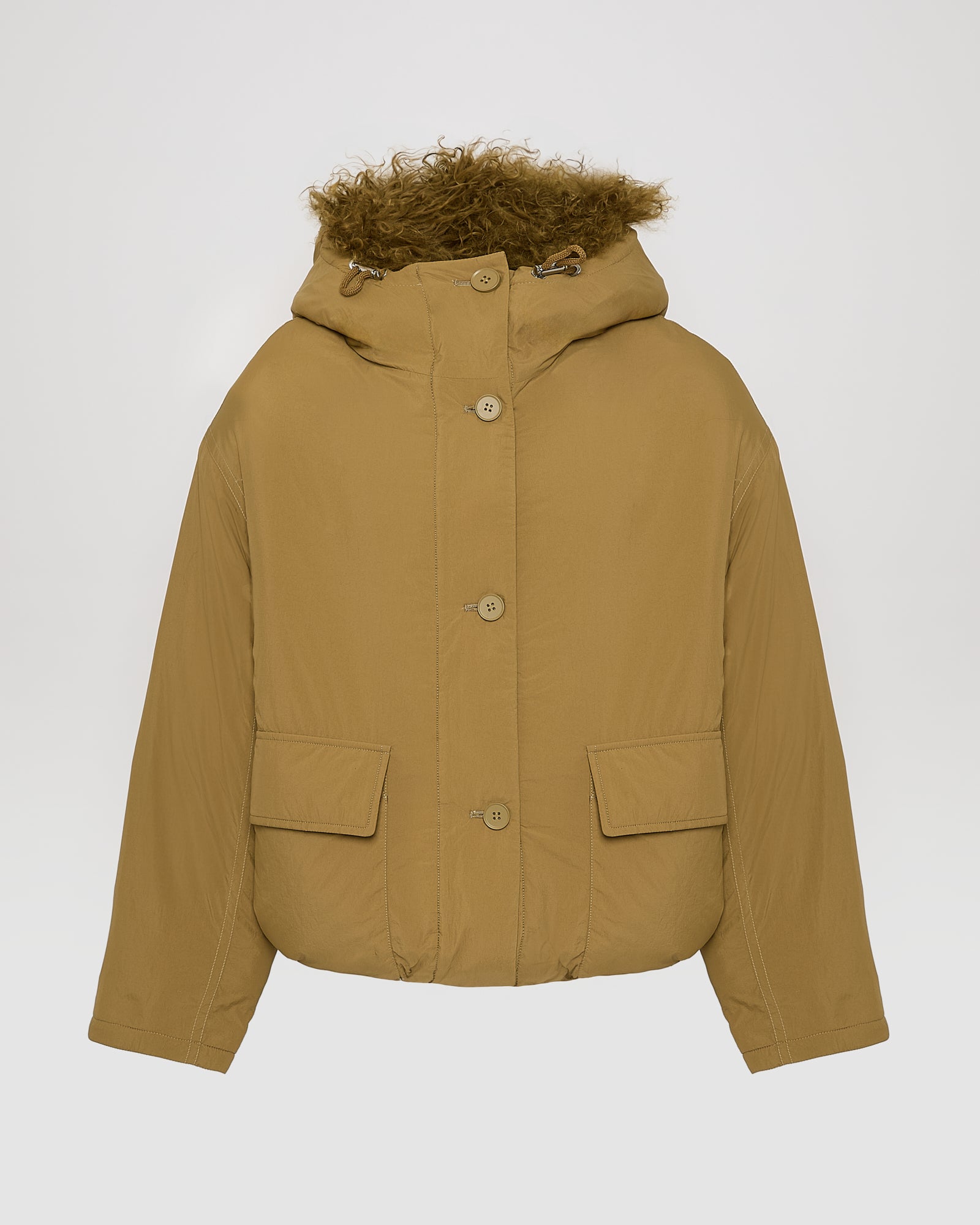 Short ultra-light down jacket with curly lambskin trim - Yves Salomon