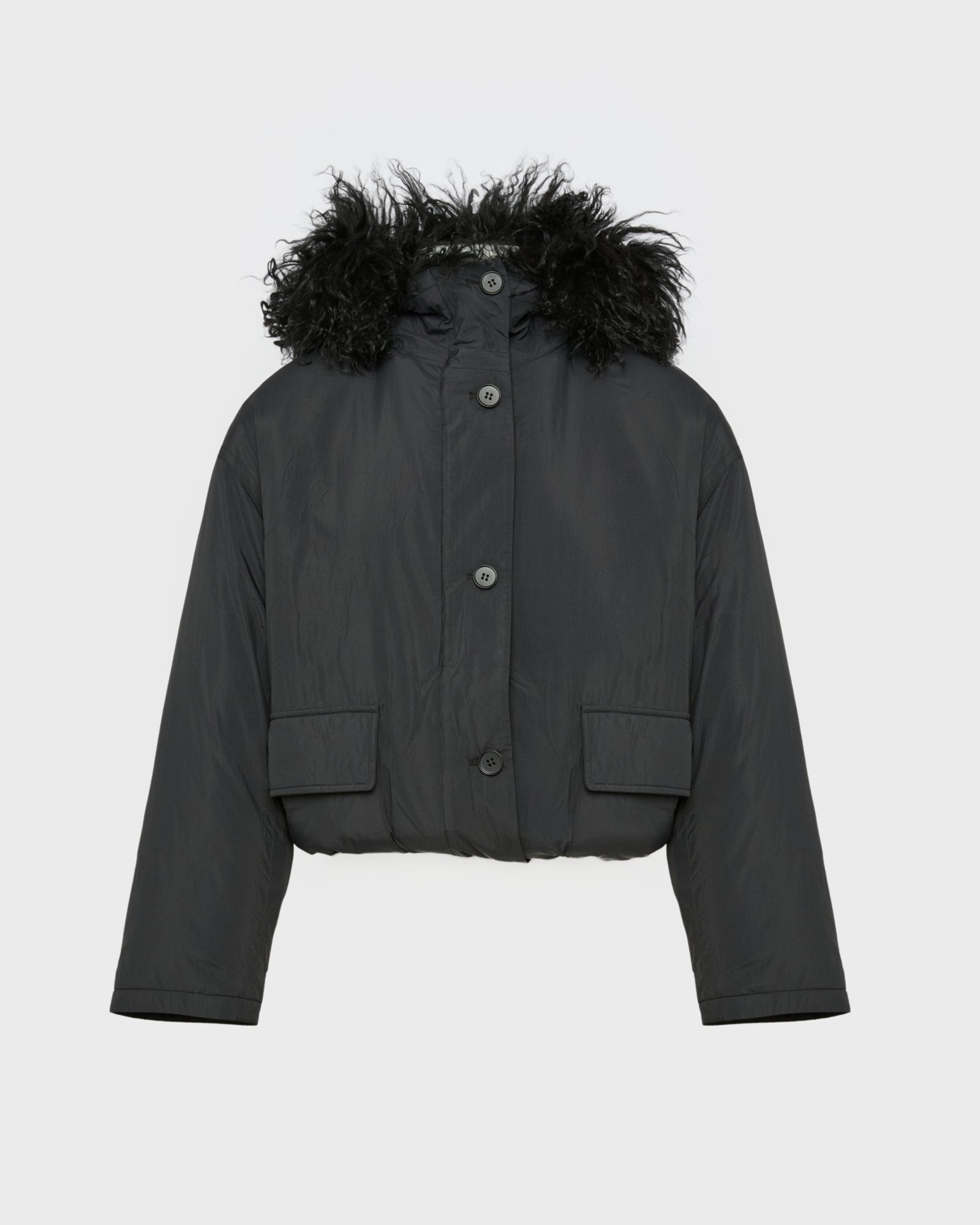 Short ultra-light down jacket with curly lambskin trim -Yves Salomon