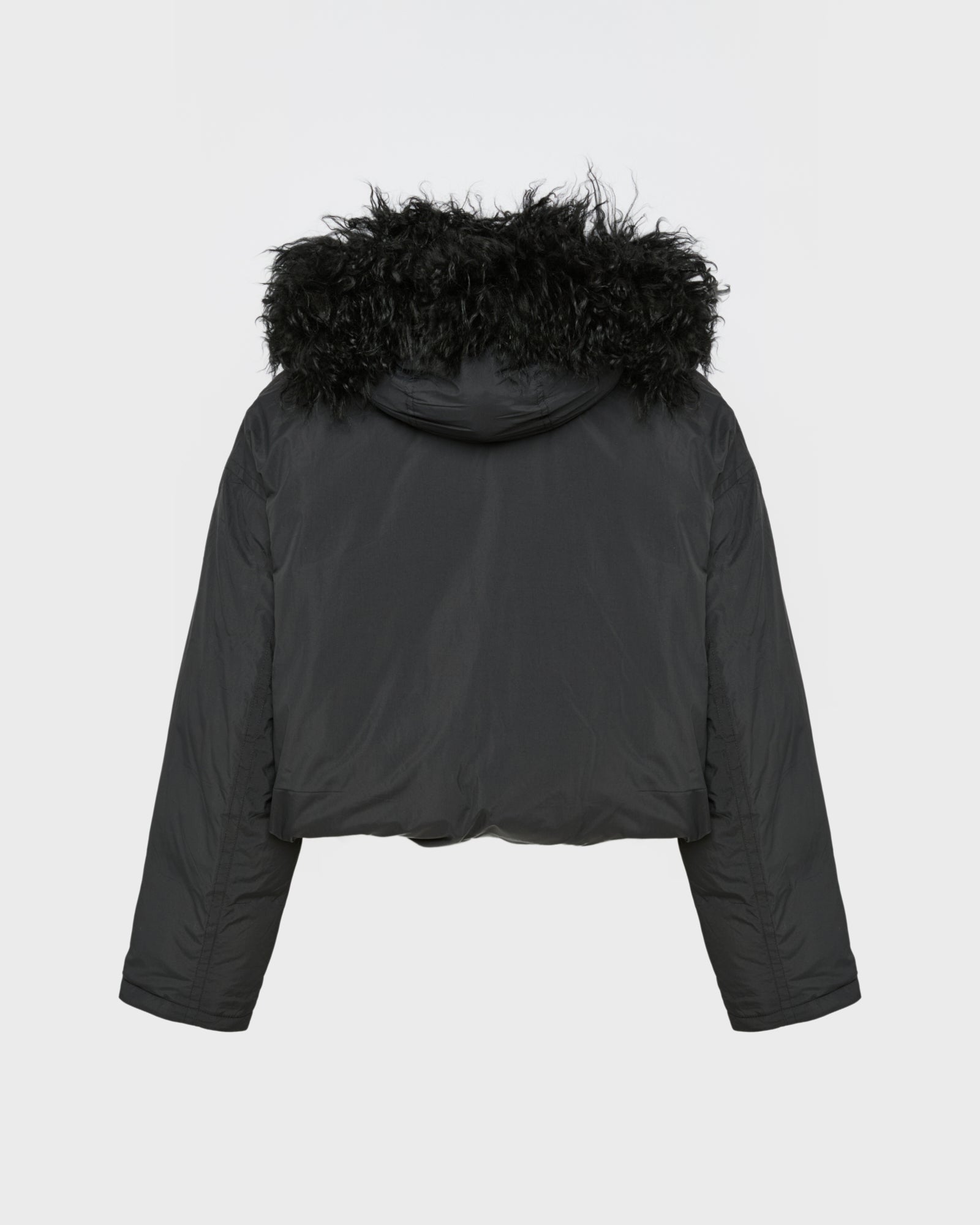 Short ultra-light down jacket with curly lambskin trim -Yves Salomon