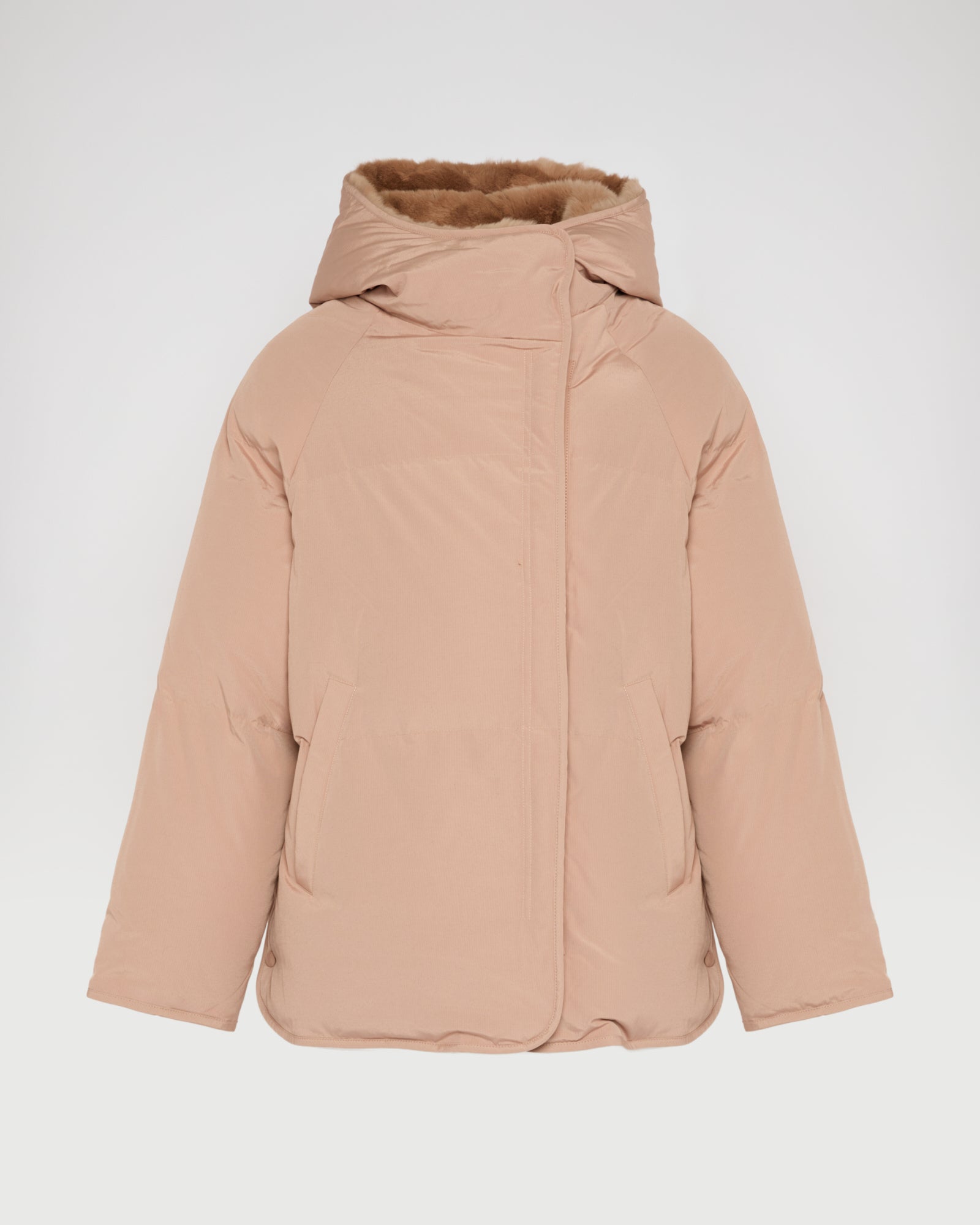 Short down jacket with rex rabbit fur trim -Yves Salomon