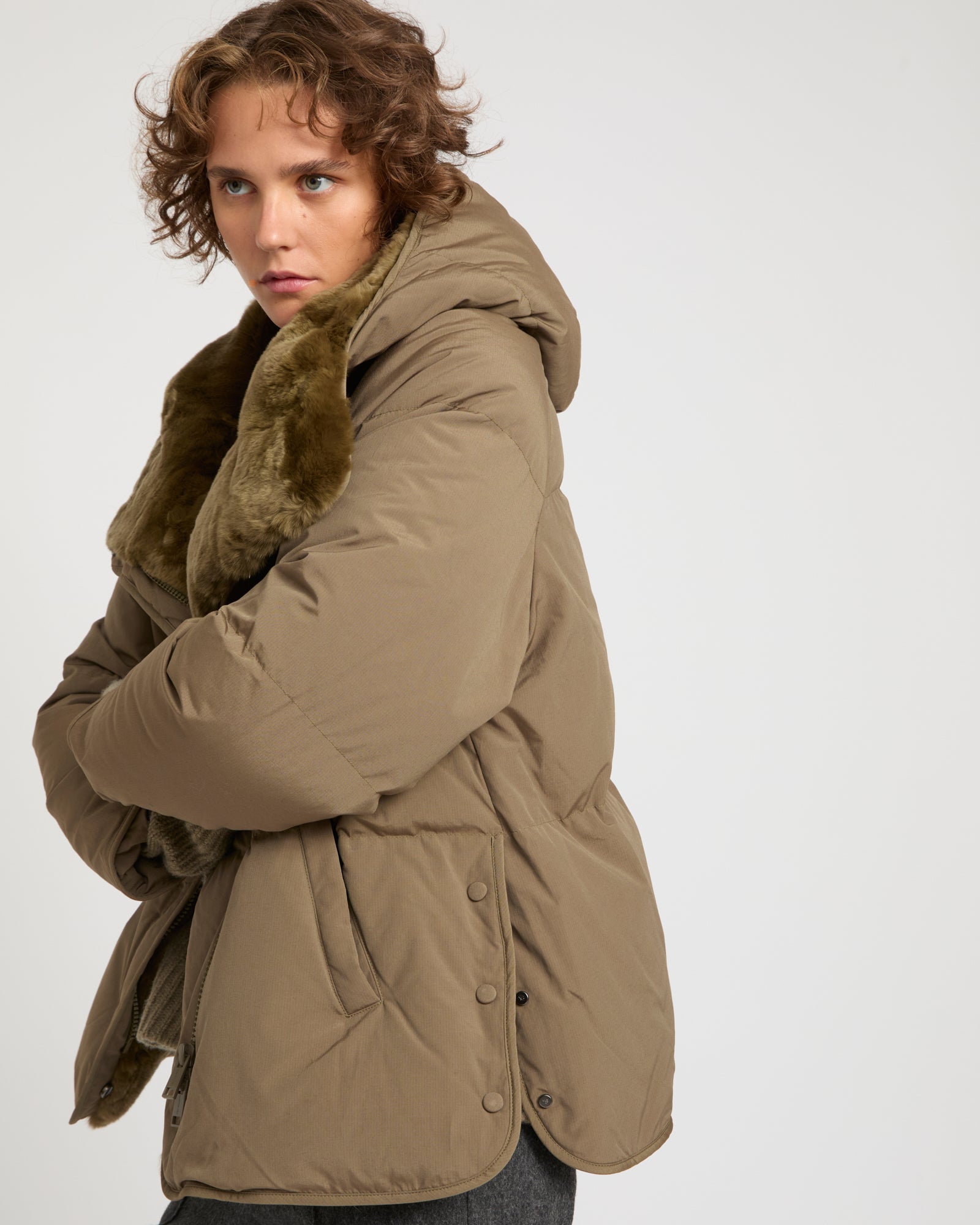 Short down jacket with rex rabbit fur trim -Yves Salomon