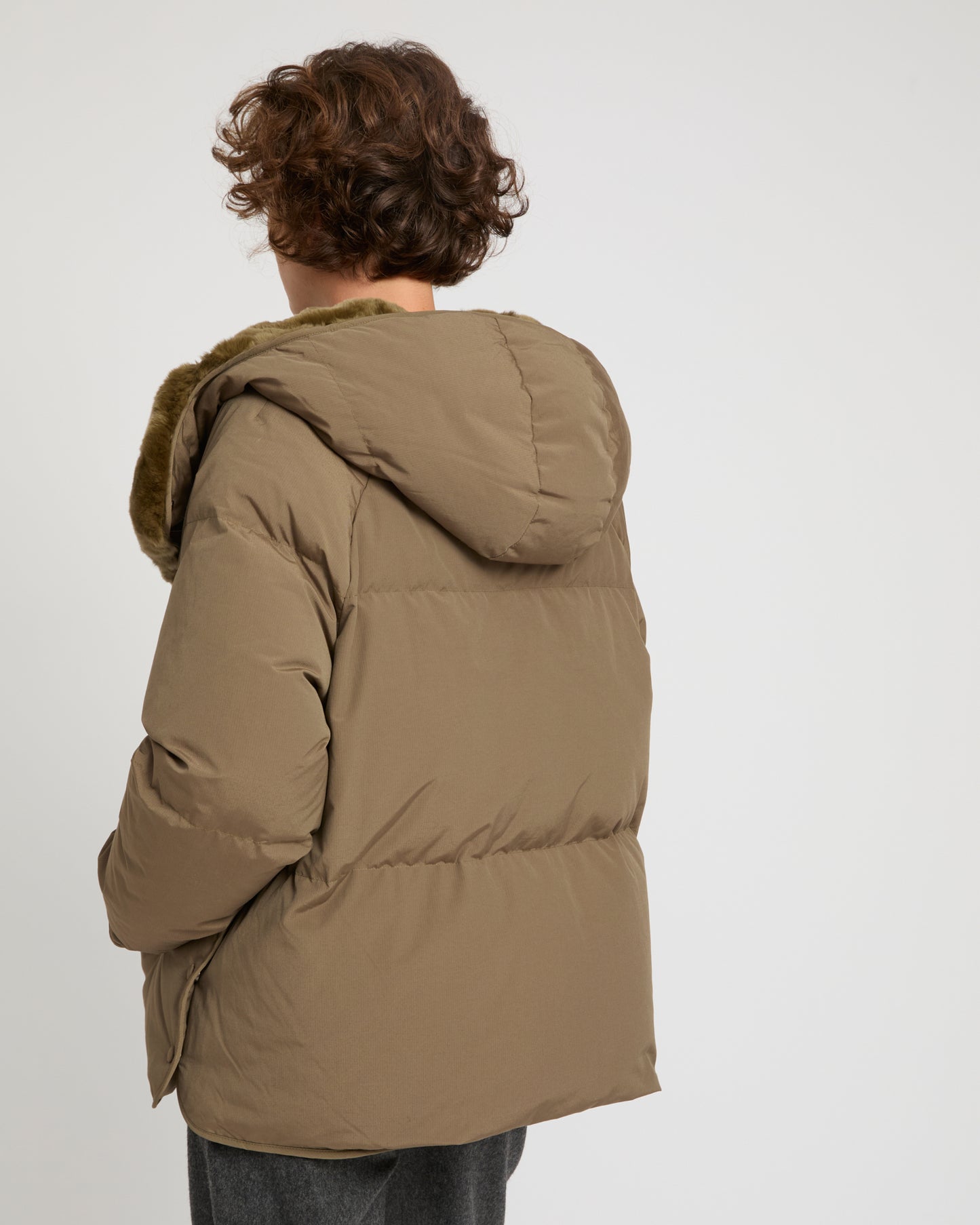 Short down jacket with rex rabbit fur trim -Yves Salomon