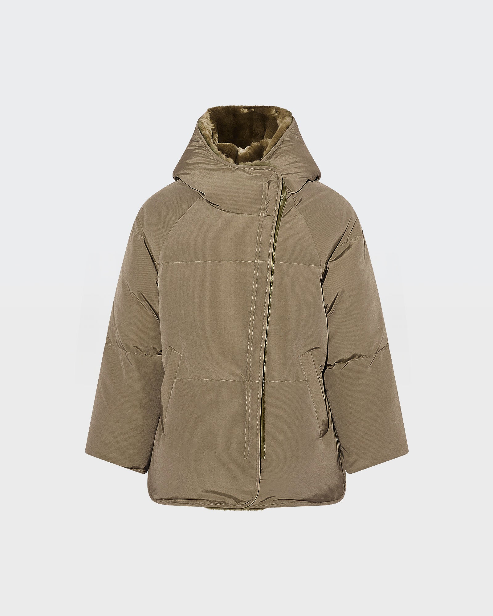 Short down jacket with rex rabbit fur trim -Yves Salomon