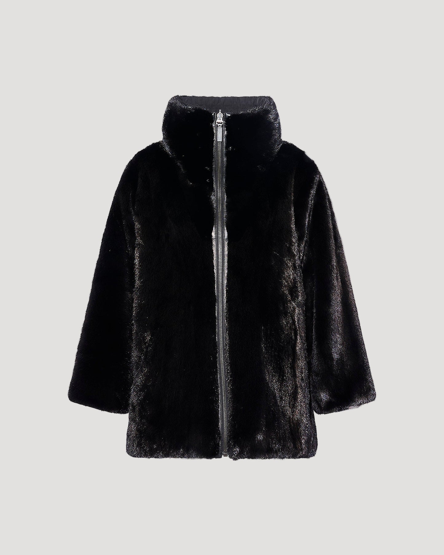 Jacket in mink reversible technical fabric with stand collar -Yves Salomon