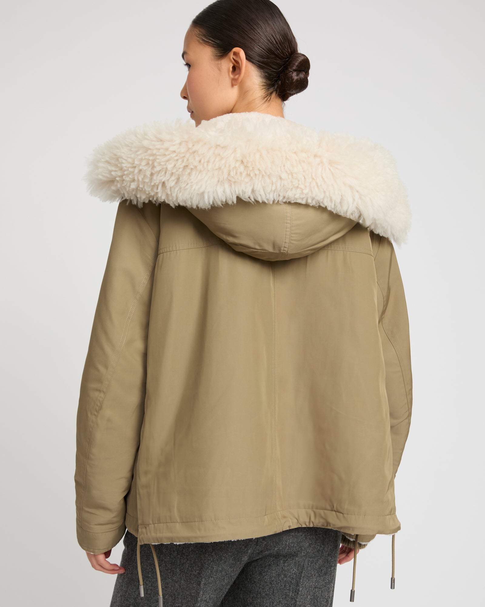 Revrsible hooded jacket in lambskin shearling and technical fabric -Yves Salomon