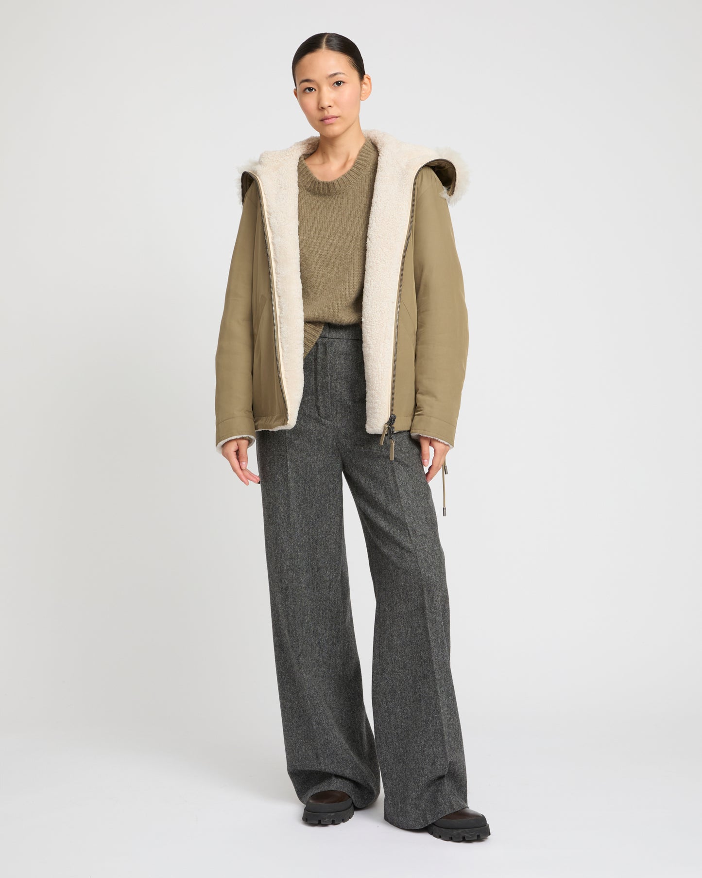 Revrsible hooded jacket in lambskin shearling and technical fabric -Yves Salomon