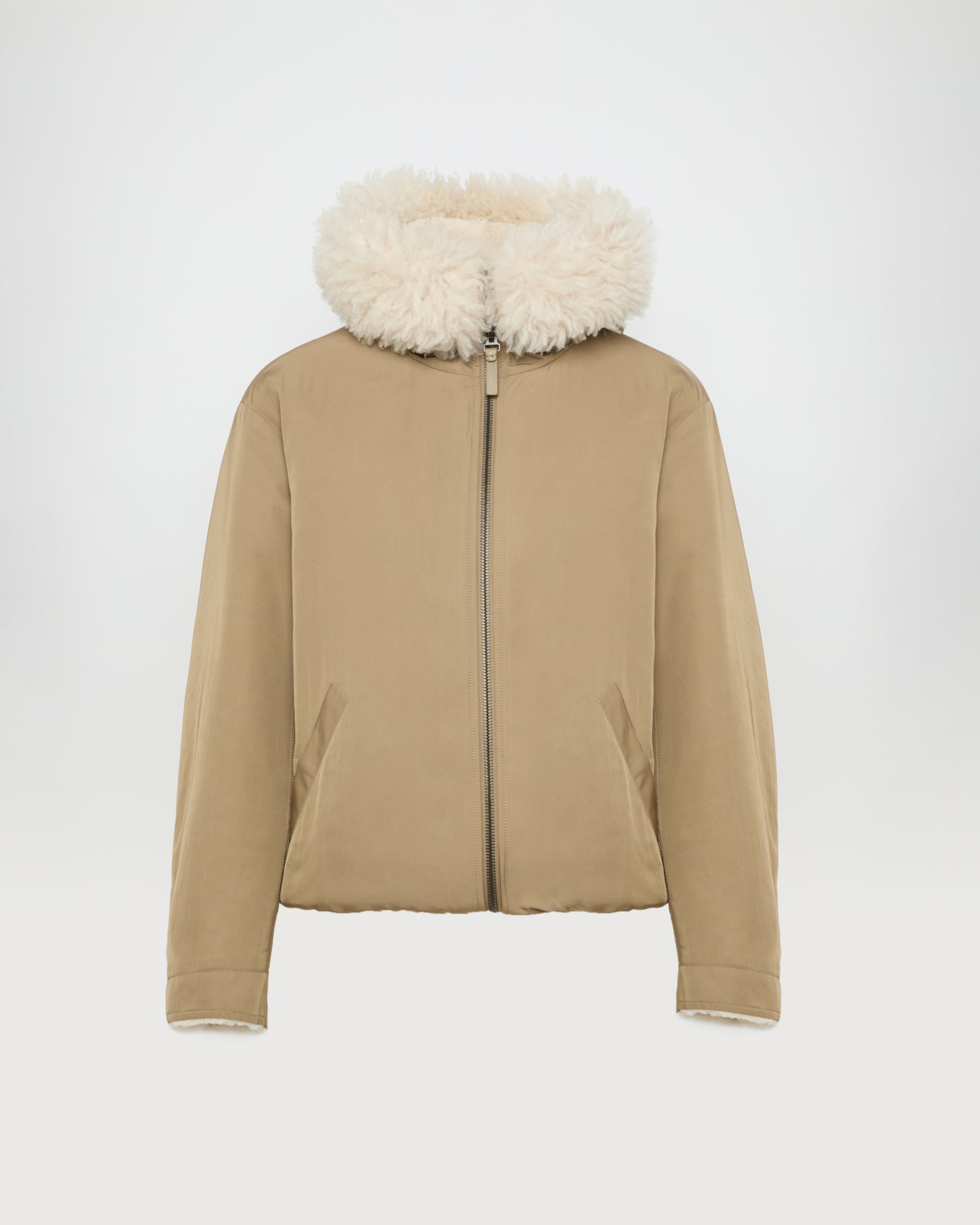 Revrsible hooded jacket in lambskin shearling and technical fabric -Yves Salomon