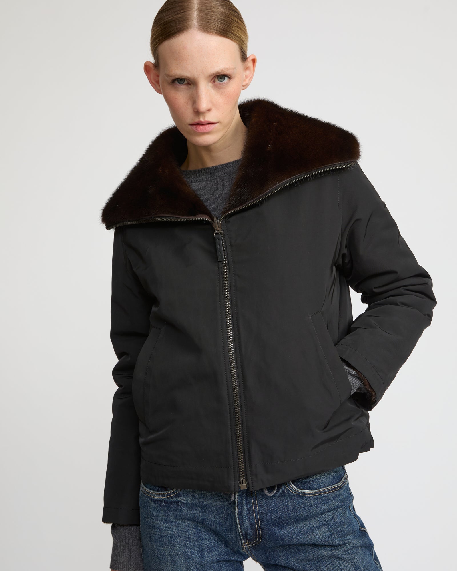 Reversible jacket in technical fabric and mink fur - Yves Salomon
