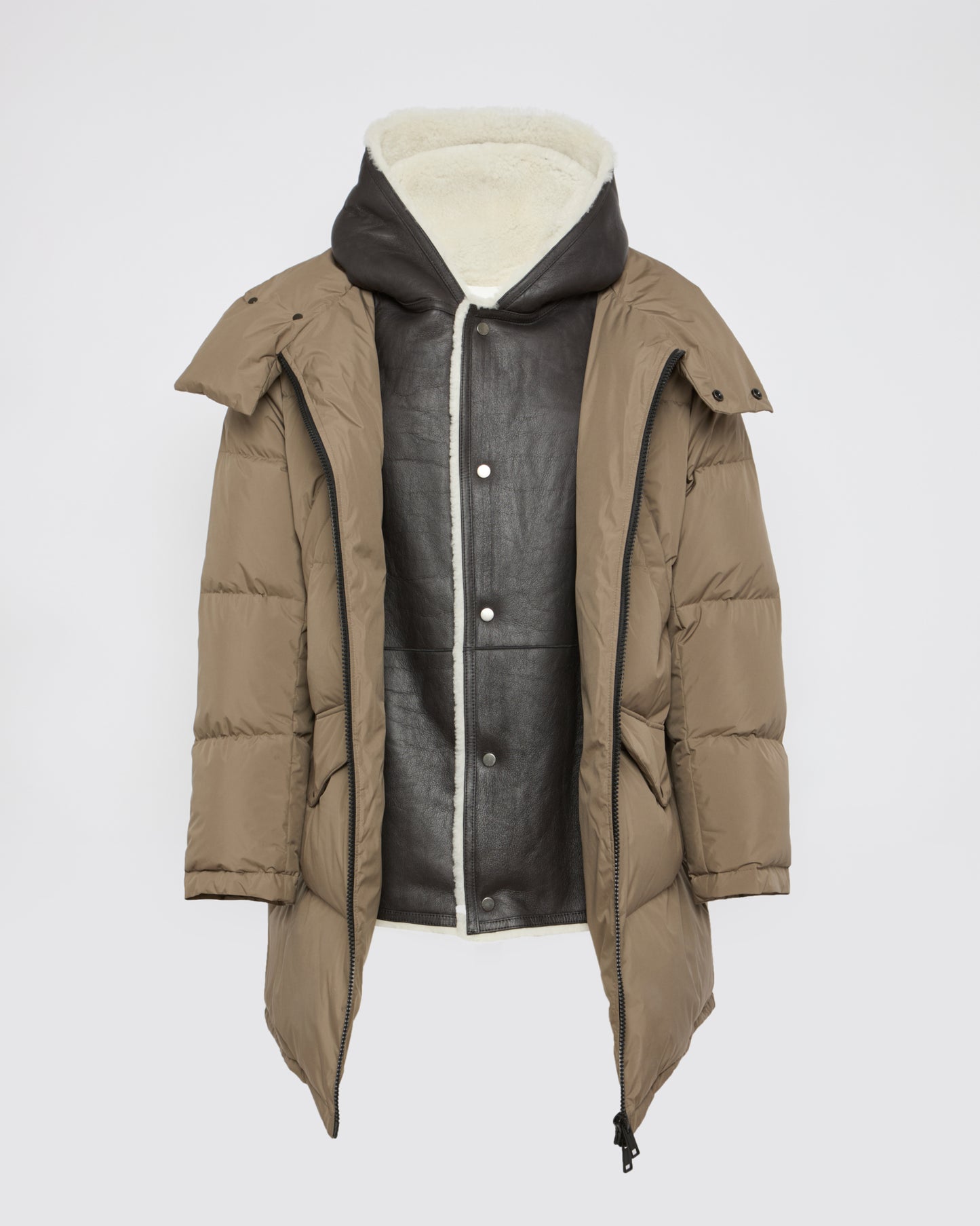 Down jacket with lambskin shearling bib -Yves Salomon