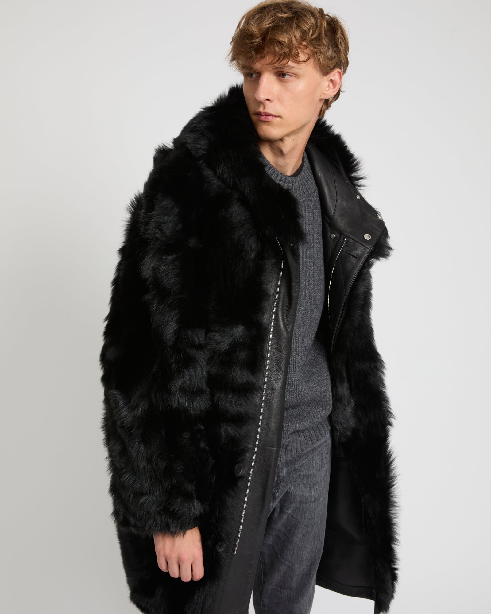 Toscana lambskin shearling parka style coat - black - Yves Salomon