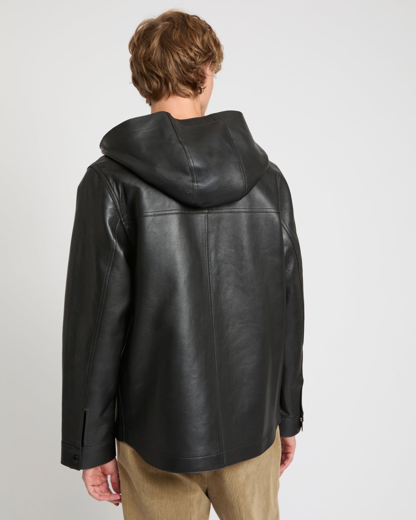 Flannel lined leather hoodie -Yves Salomon