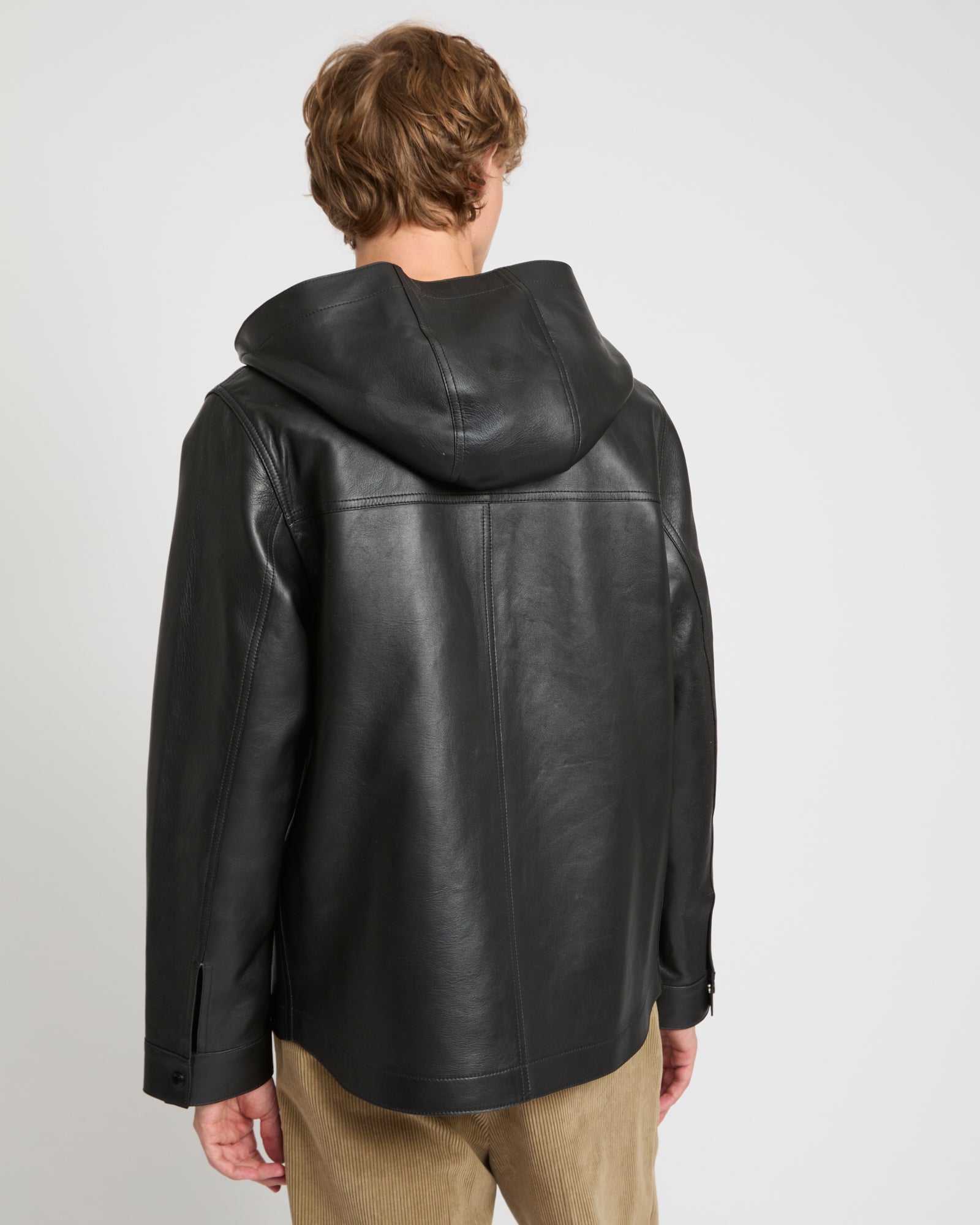 Flannel lined leather hoodie -Yves Salomon