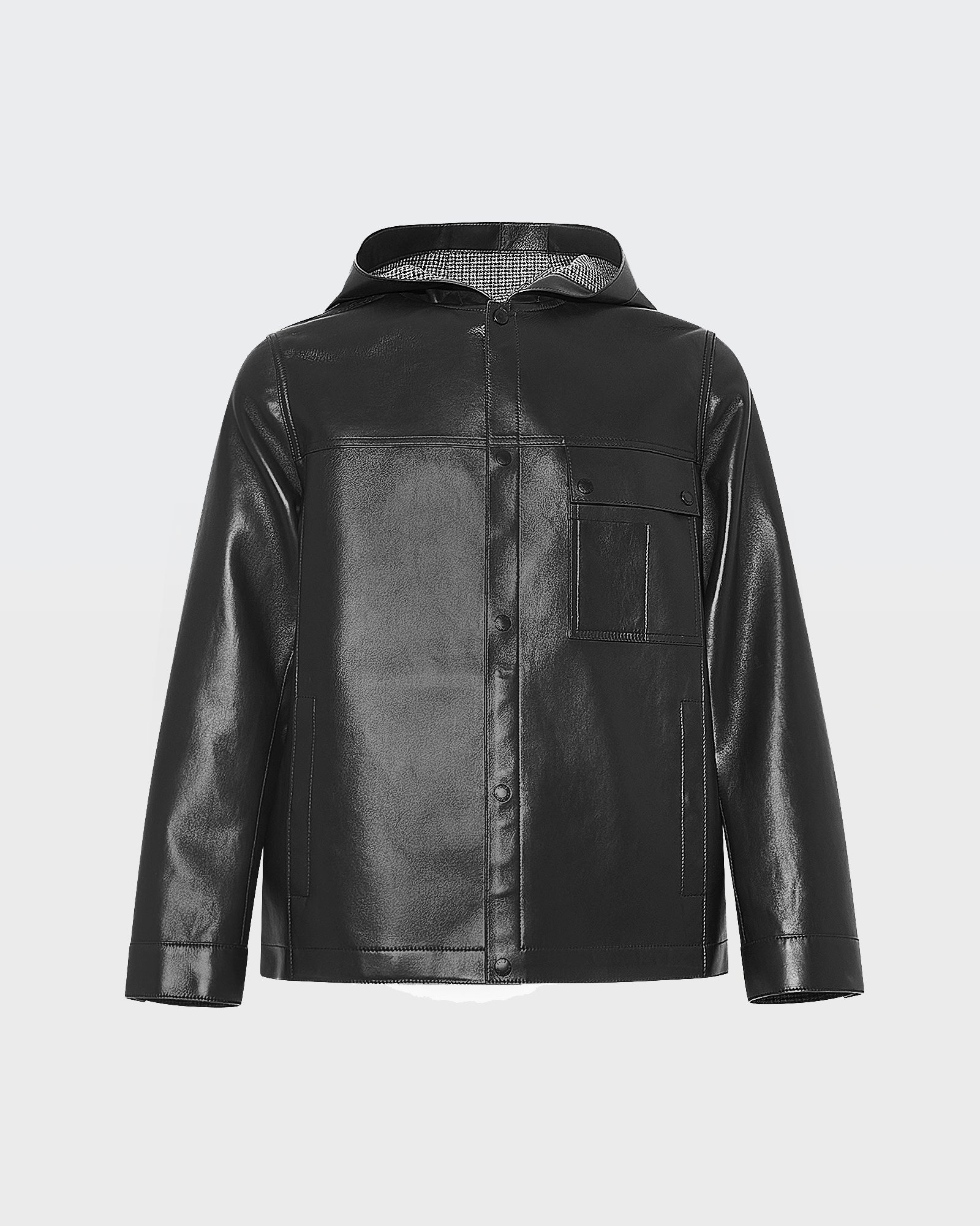 Flannel lined leather hoodie -Yves Salomon