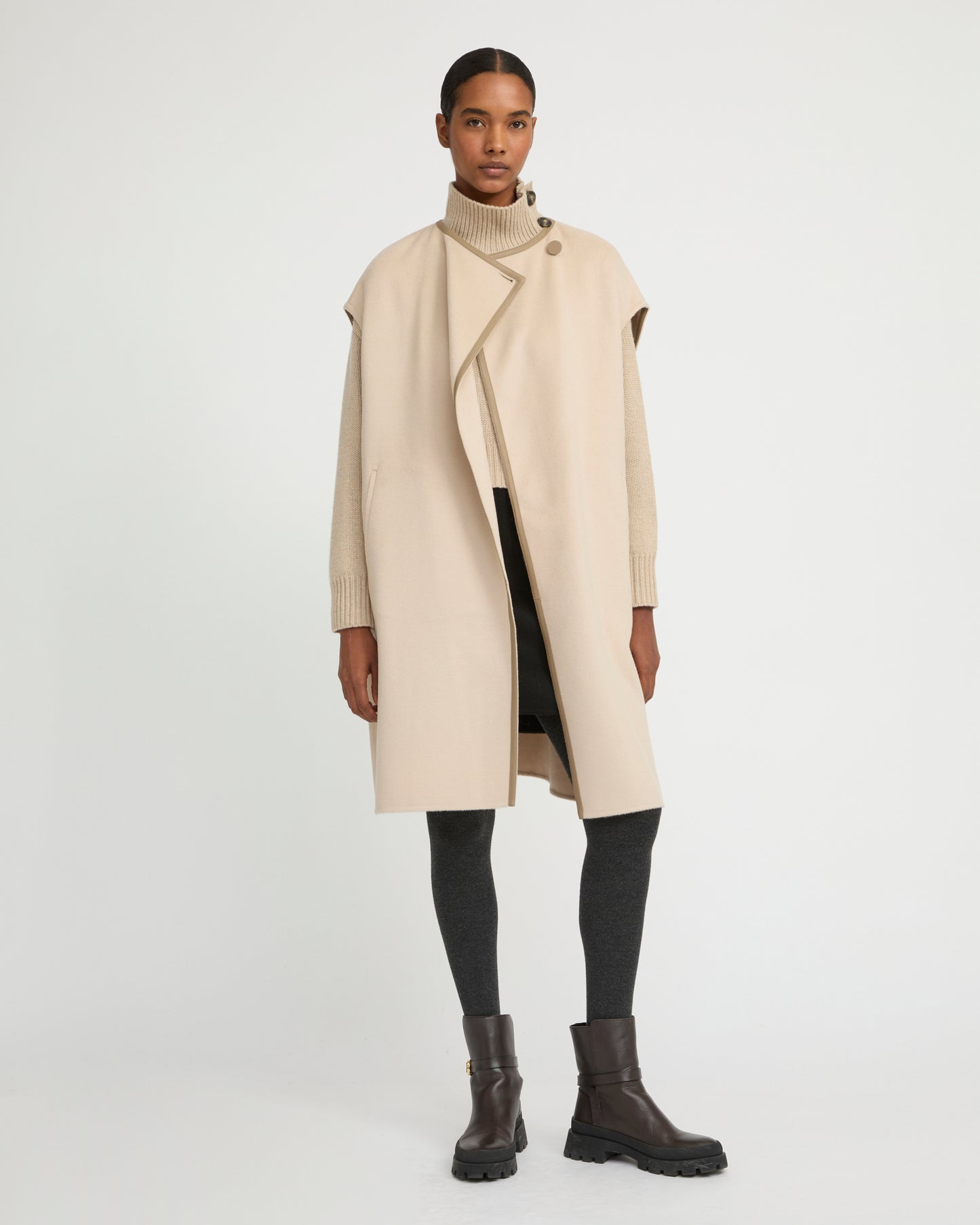 Double-sided cashmere-blend belted cape - Yves Salomon