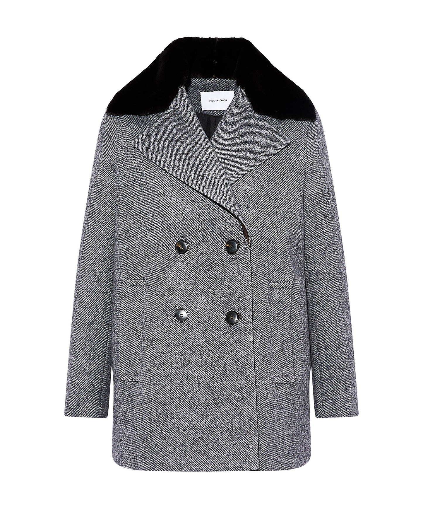 Woollen peacoat with lambskin leather details and mink fur collar - Yves Salomon