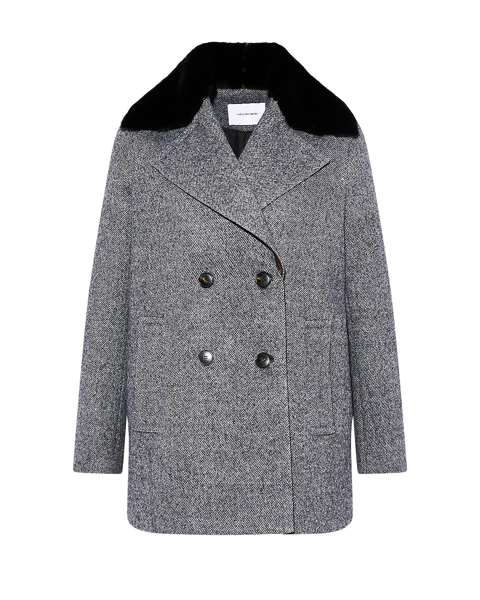 Woollen peacoat with lambskin leather details and mink fur collar - Yves Salomon