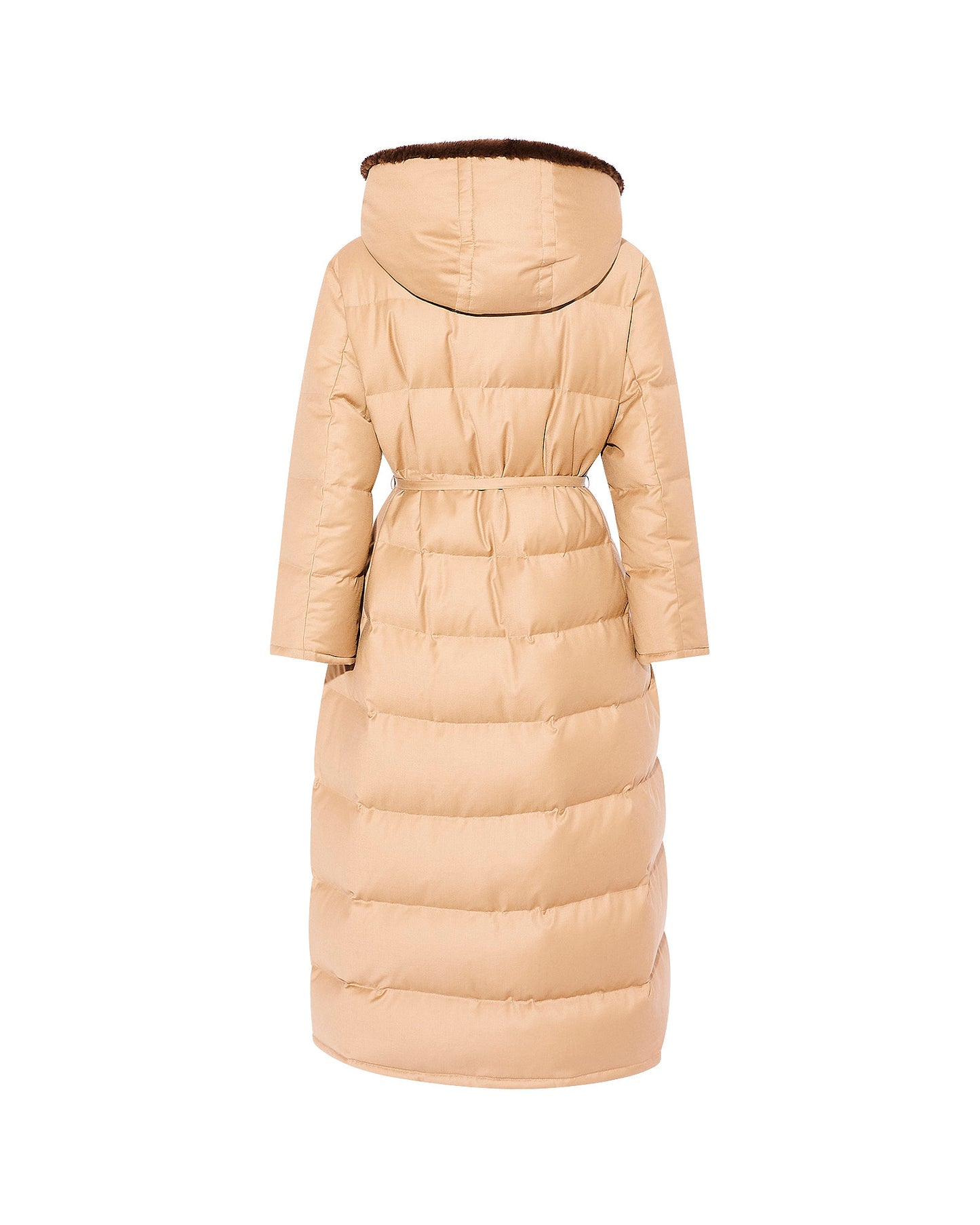 Down maxi belted coat in flannel fabric and mink fur - Yves Salomon