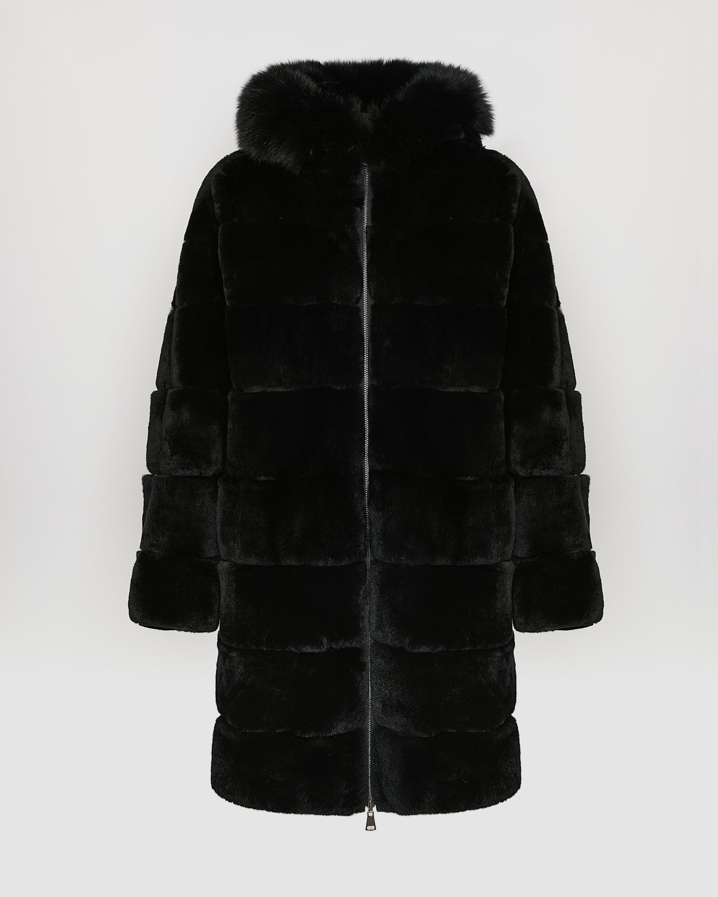 Hooded coat in technical fabric reversible rex rabbit fur - Yves Salomon