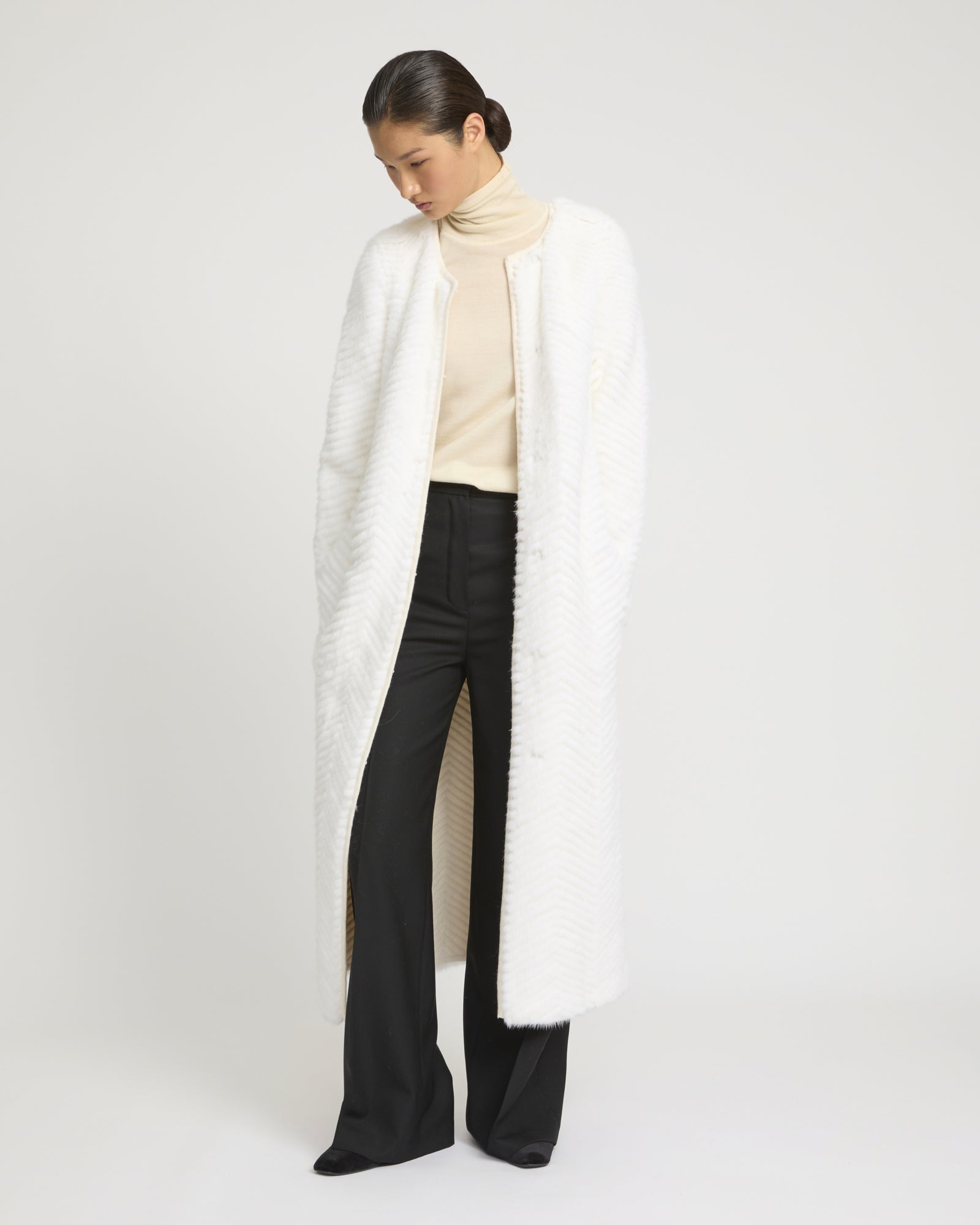 Long coat in Merino knit and mink fur -Yves Salomon