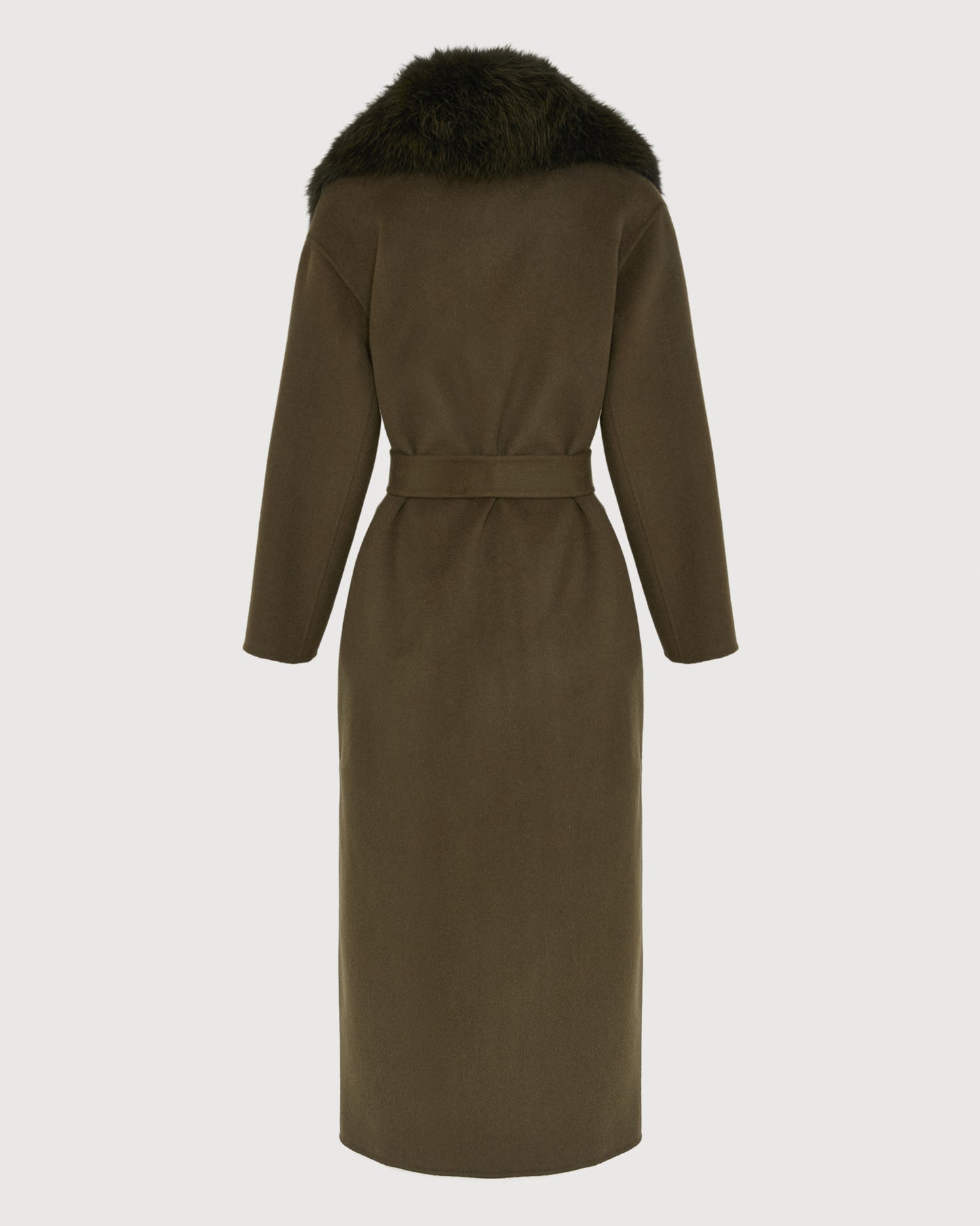 Belted coat in cashmere wool with fox fur collar - Yves Salomon