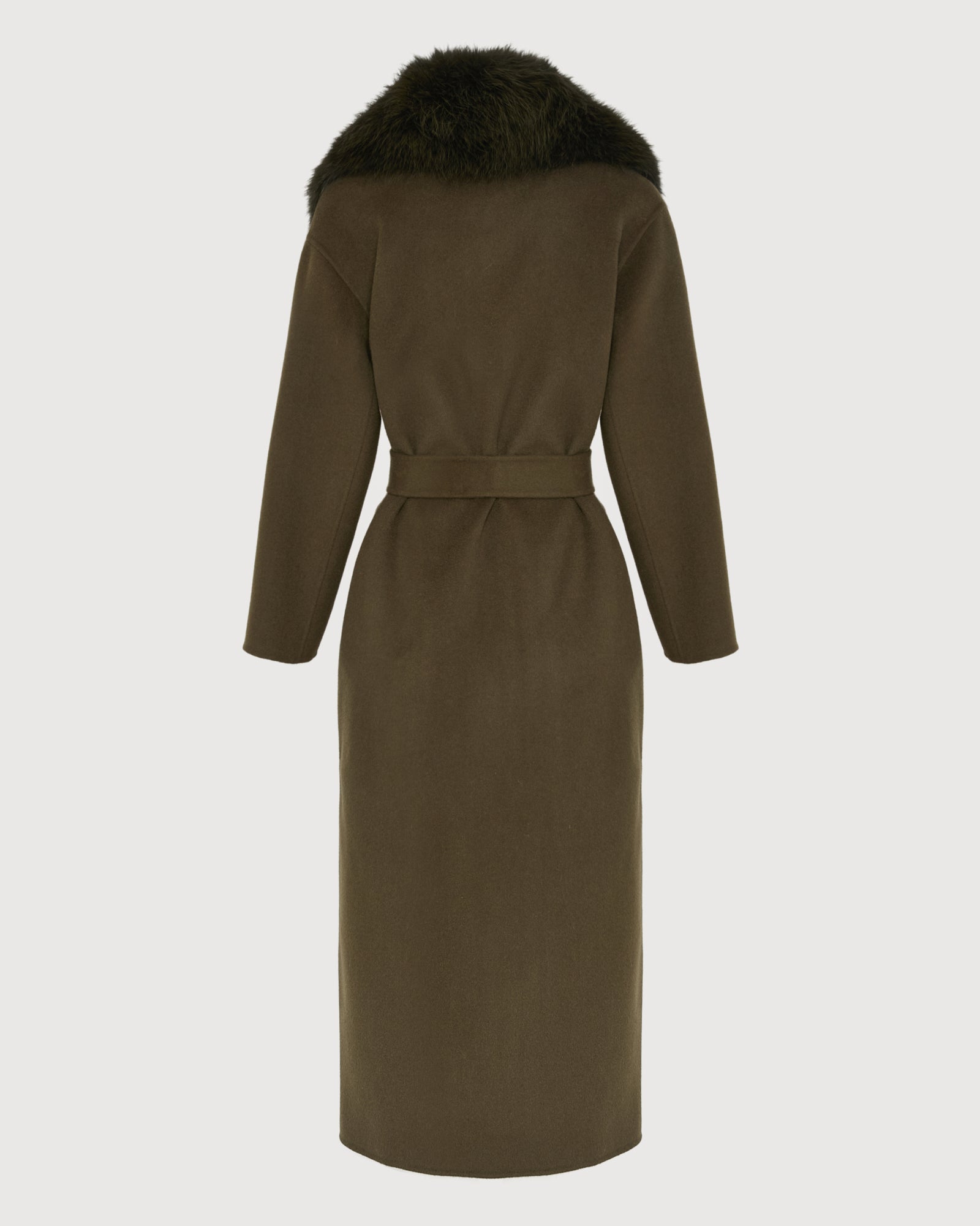 Belted coat in cashmere wool with fox fur collar - Yves Salomon