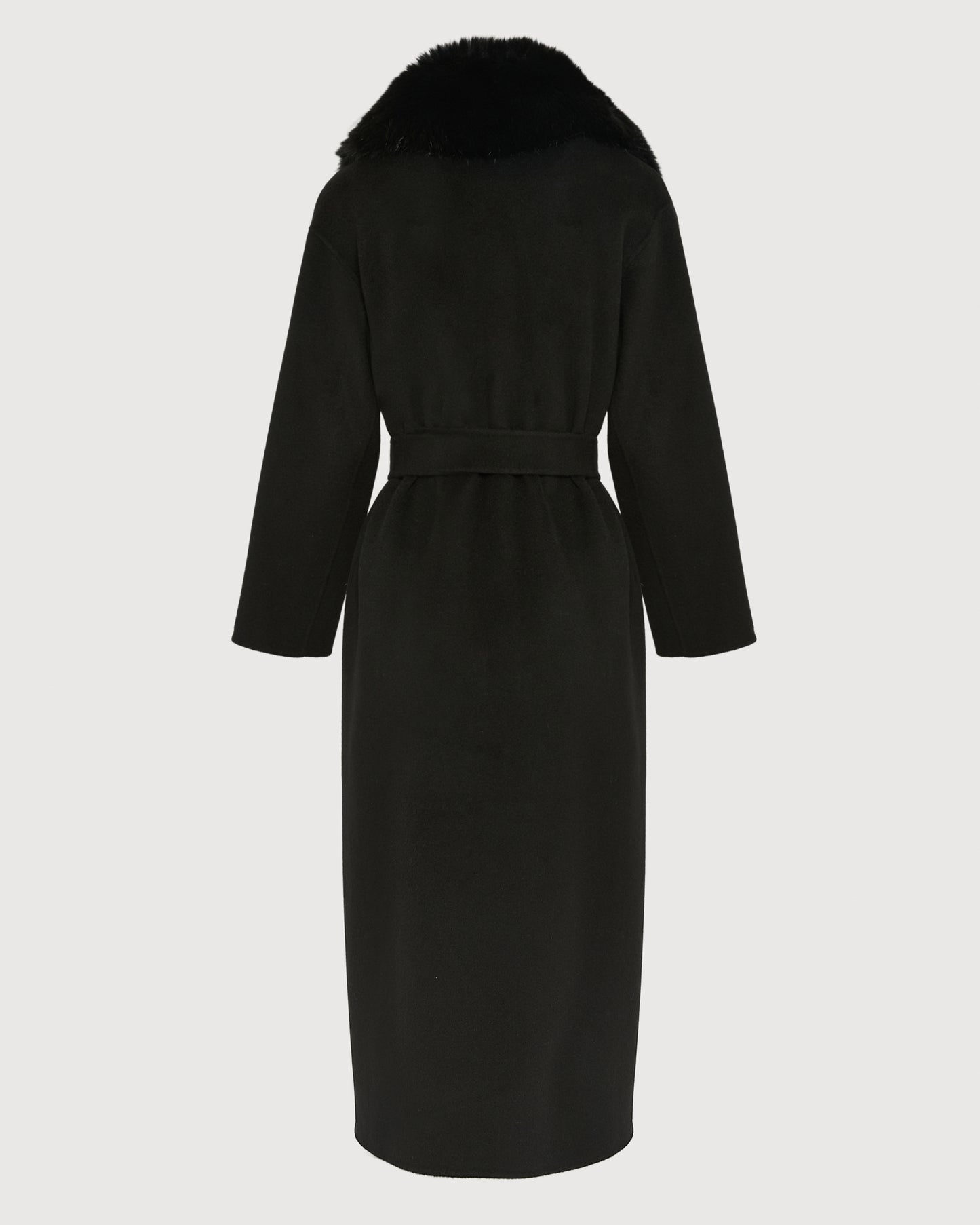 Belted coat in cashmere wool with fox fur collar - Yves Salomon