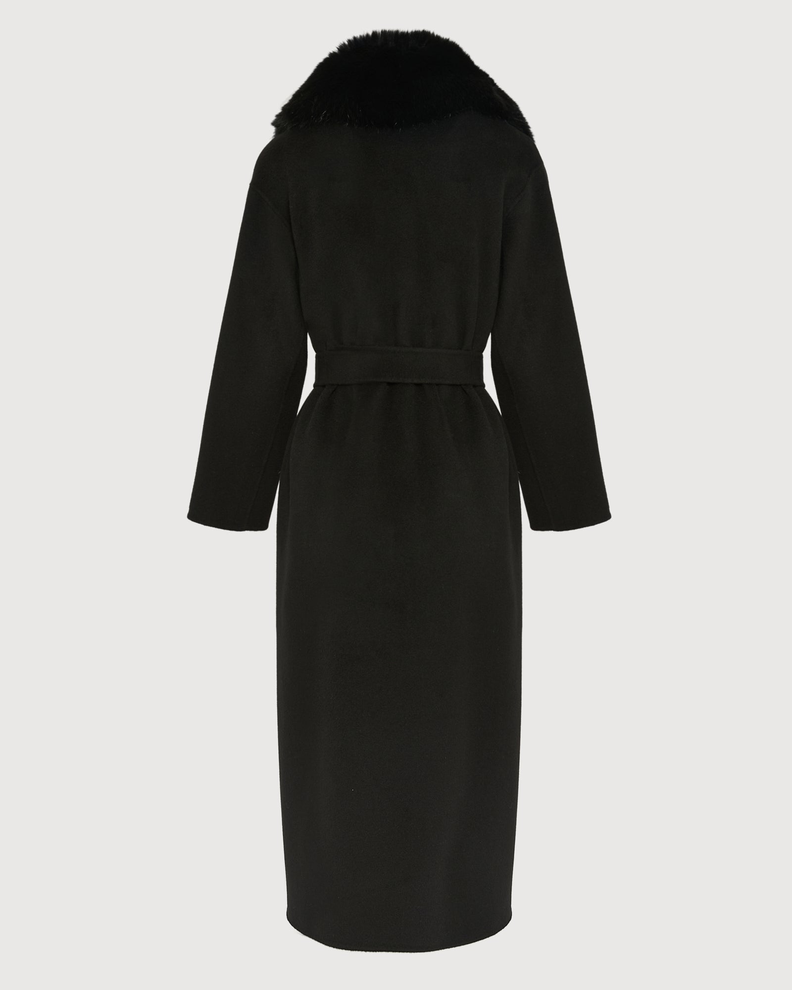 Belted coat in cashmere wool with fox fur collar - Yves Salomon