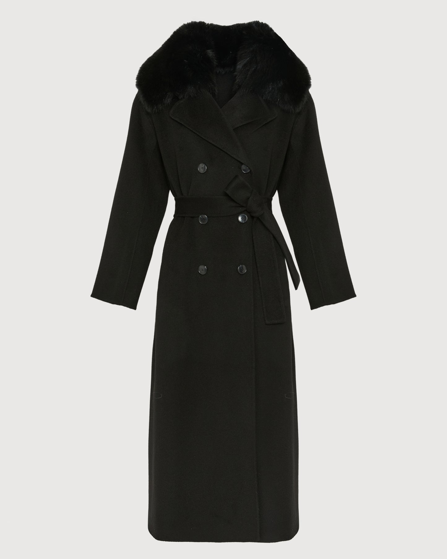 Belted coat in cashmere wool with fox fur collar - Yves Salomon