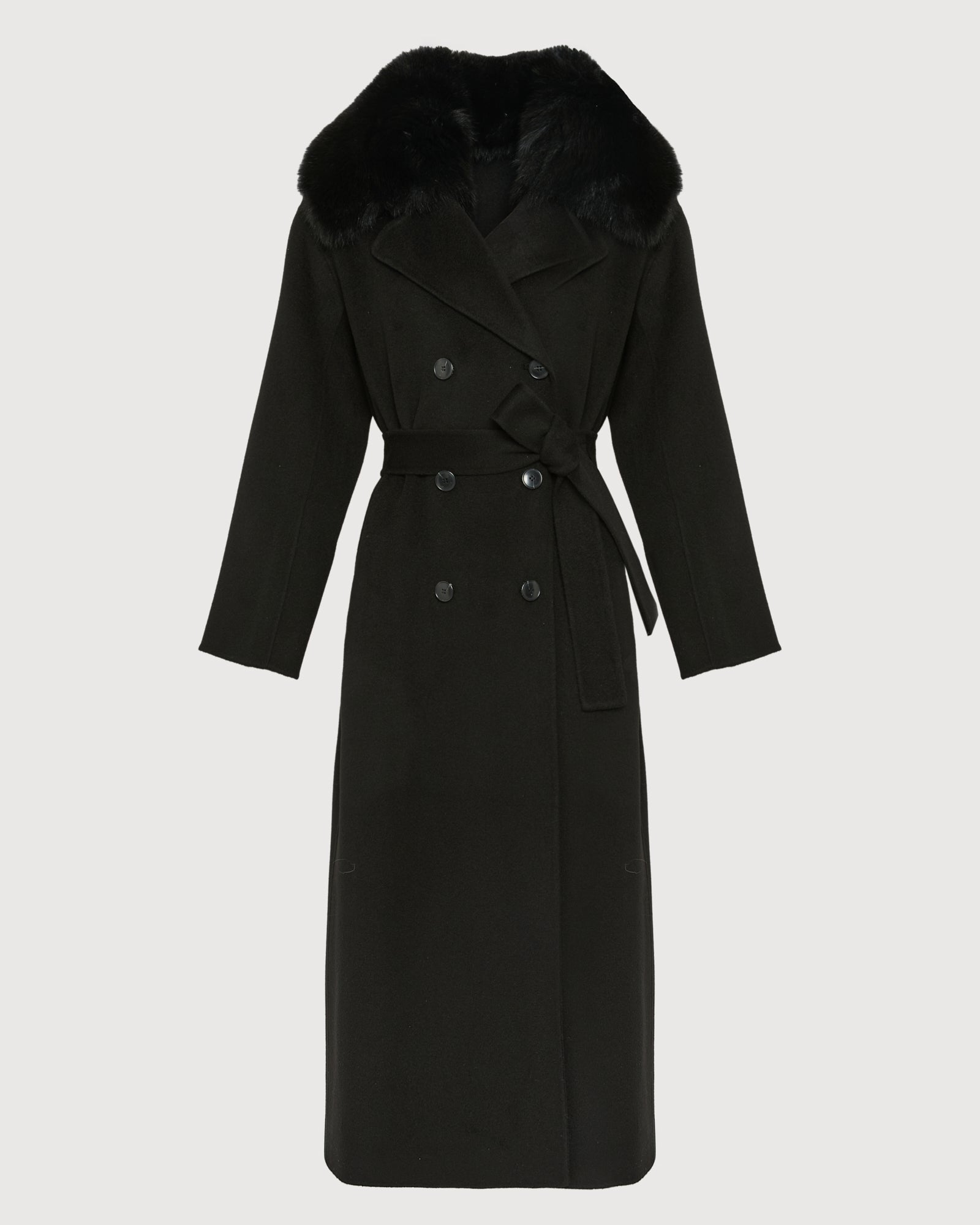 Belted coat in cashmere wool with fox fur collar - Yves Salomon