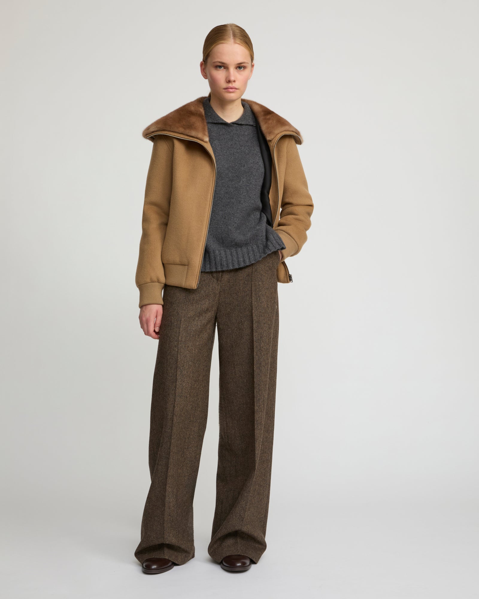 Cashmere-blend cropped blouson with removable mink fur collar - Yves Salomon