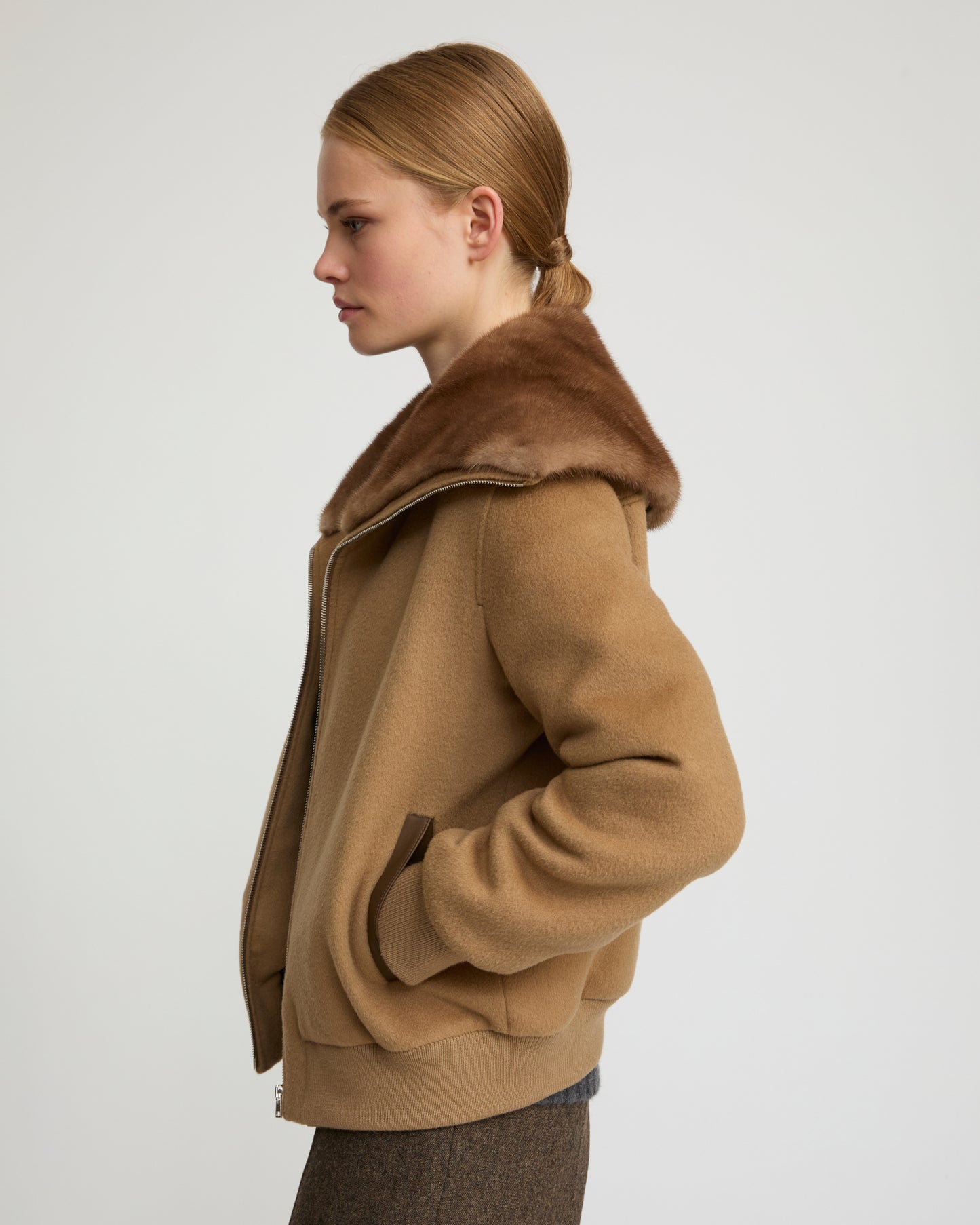 Cashmere-blend cropped blouson with removable mink fur collar - Yves Salomon