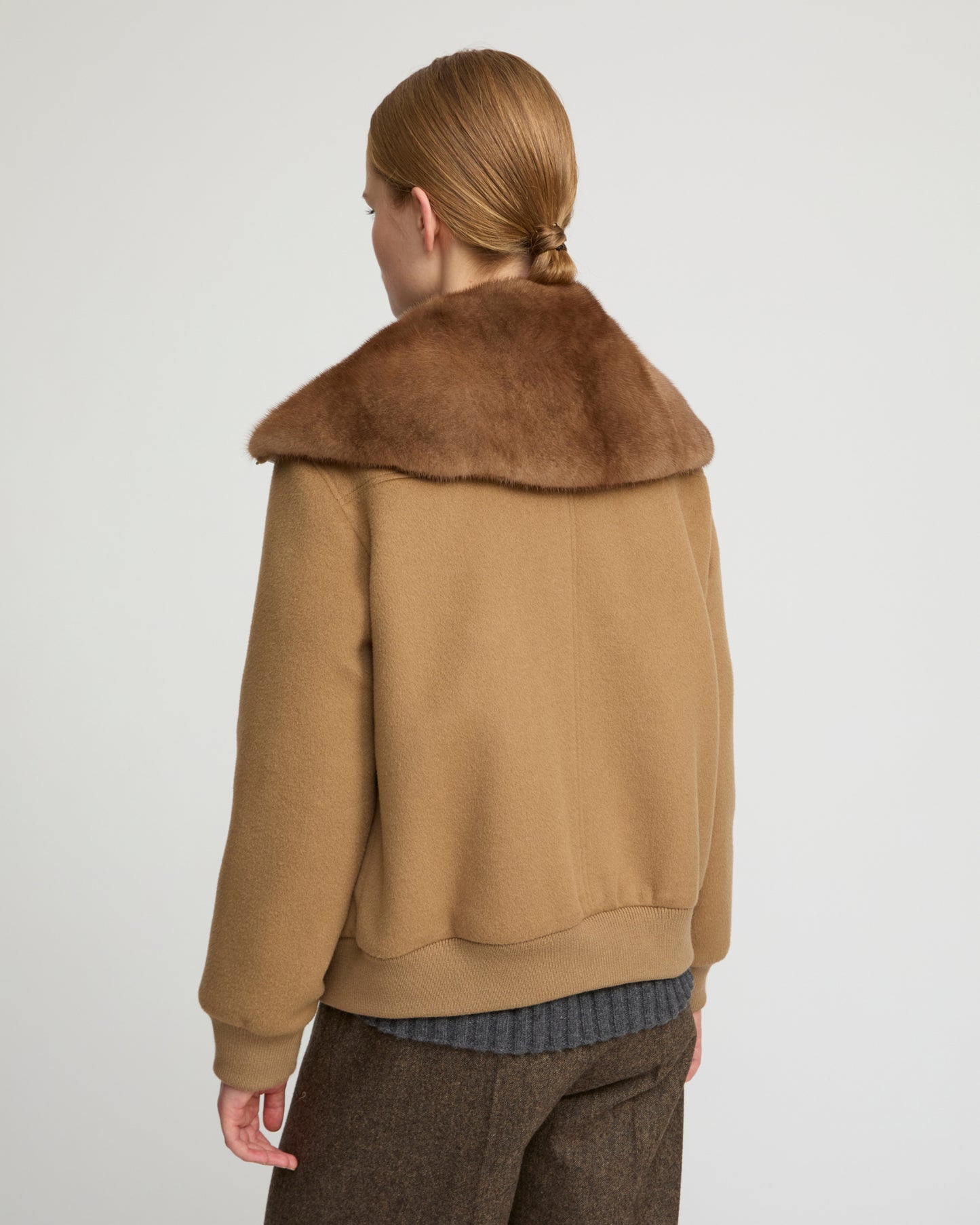 Cashmere-blend cropped blouson with removable mink fur collar - Yves Salomon