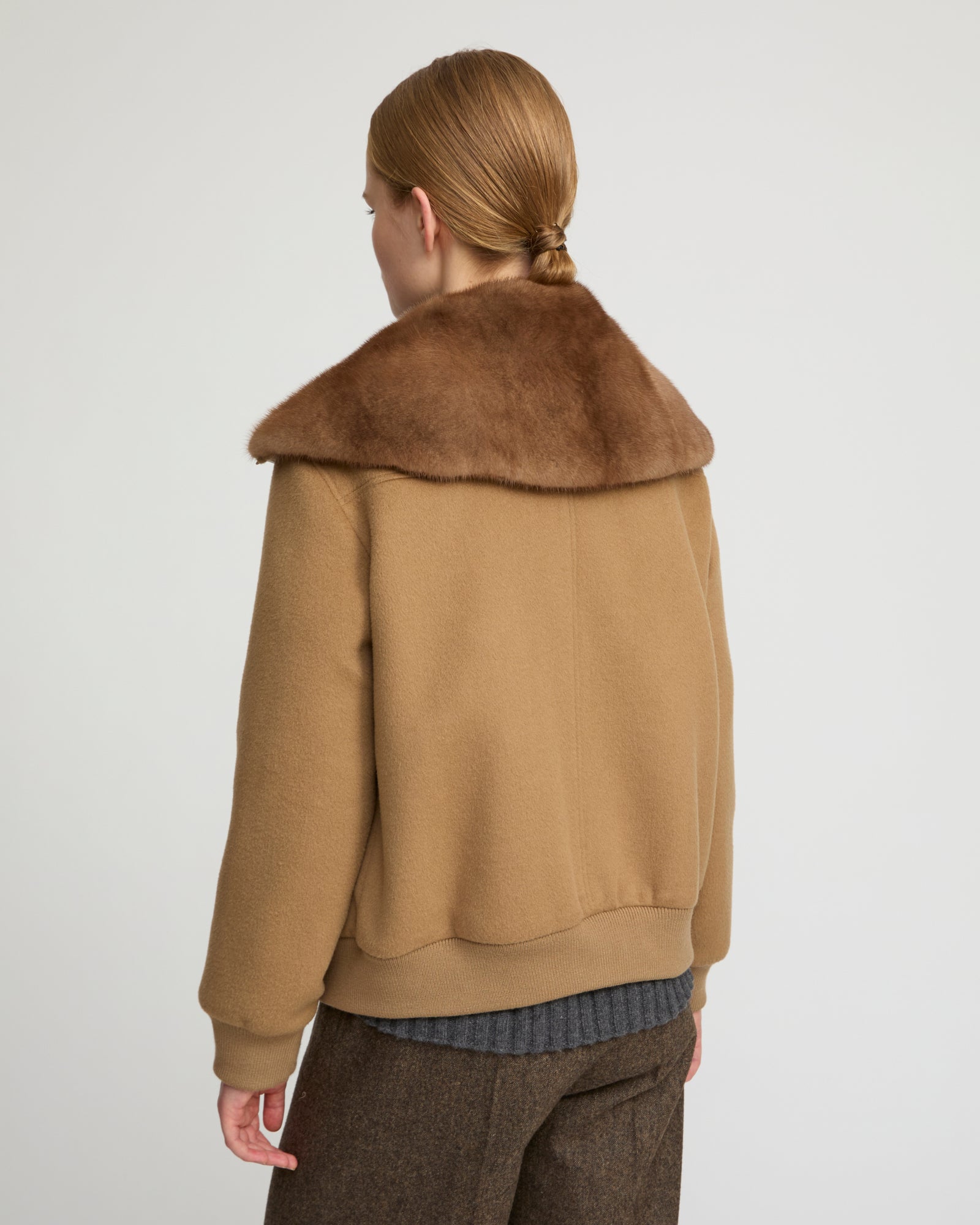 Cashmere-blend cropped blouson with removable mink fur collar - Yves Salomon