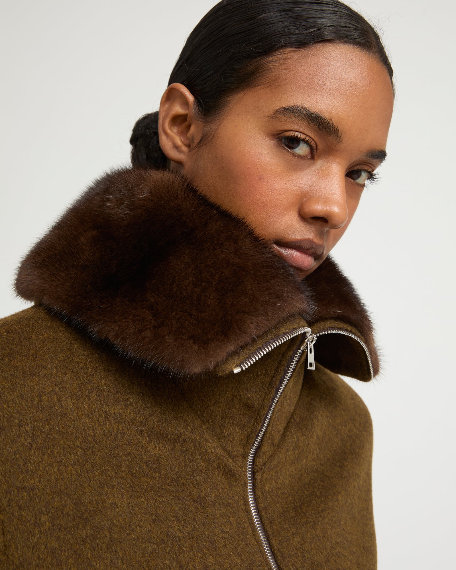 Cashmere-blend cropped blouson with removable mink fur collar - Yves Salomon