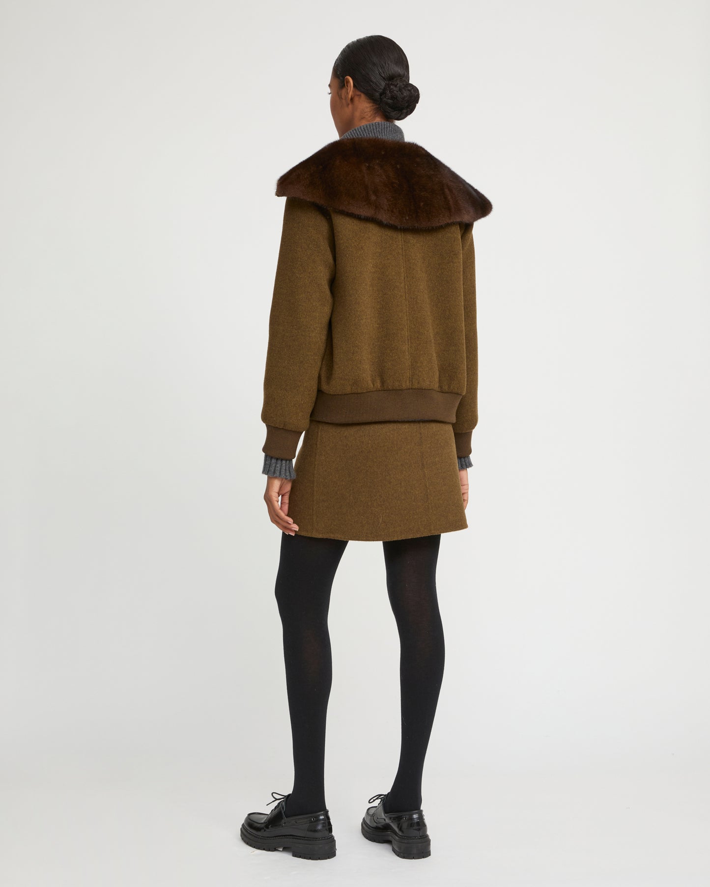 Cashmere-blend cropped blouson with removable mink fur collar - Yves Salomon