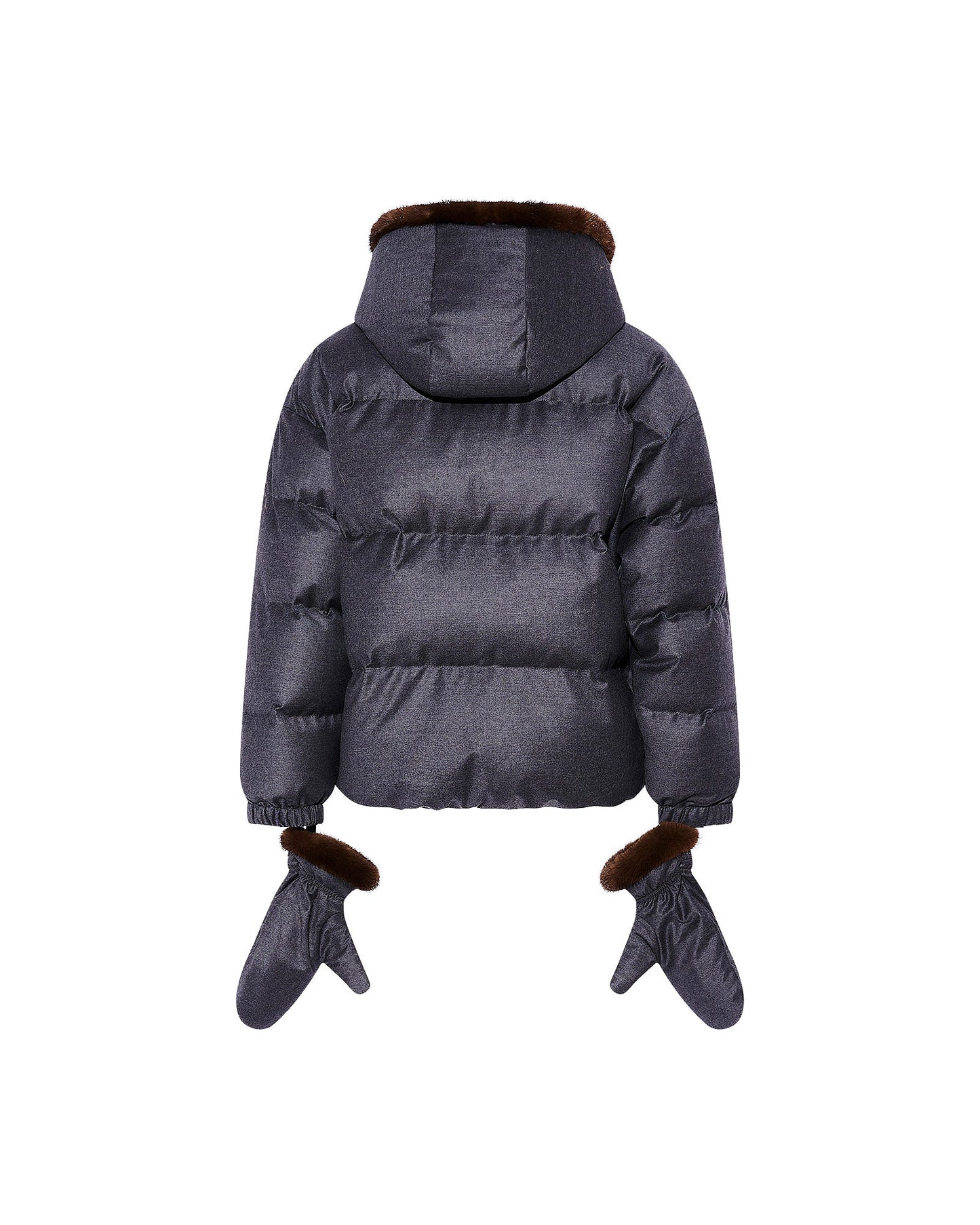 Short hooded down jacket with mink fur inner hood and removable mittens - Yves Salomon