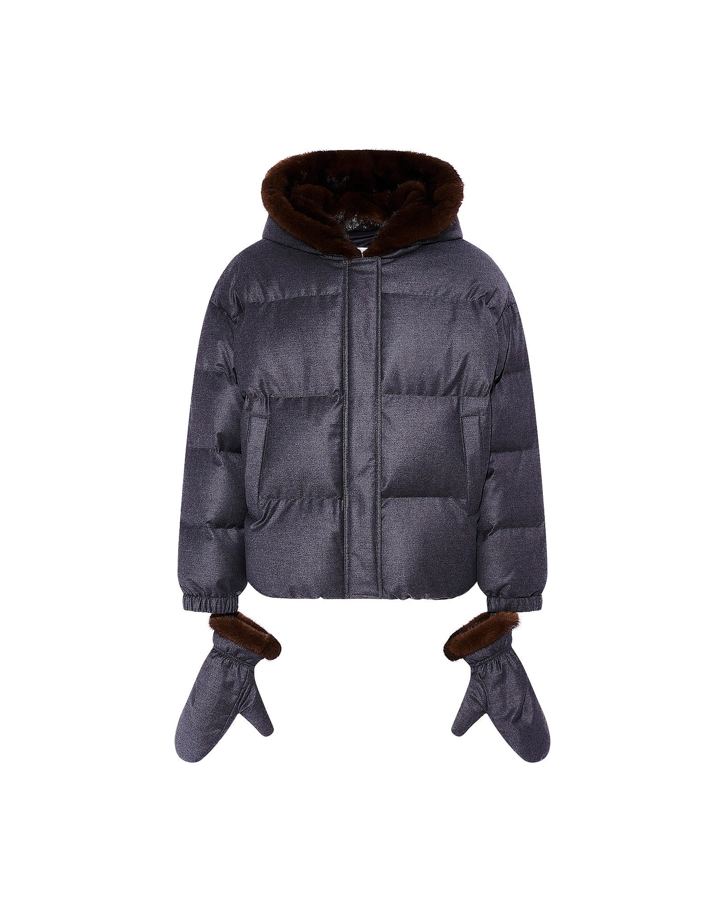 Short hooded down jacket with mink fur inner hood and removable mittens - Yves Salomon