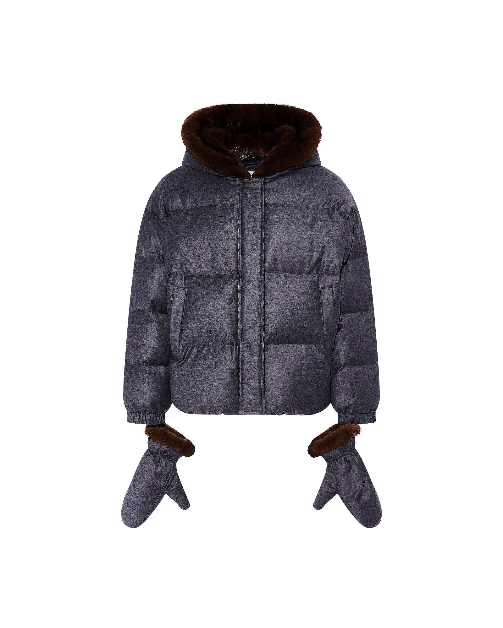 Short hooded down jacket with mink fur inner hood and removable mittens - Yves Salomon