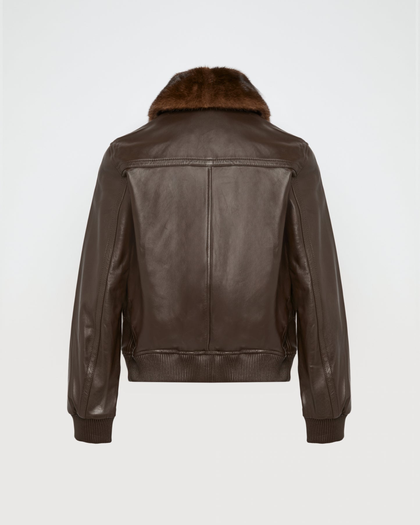 Lamb leather bomber jacket with removable mink collar