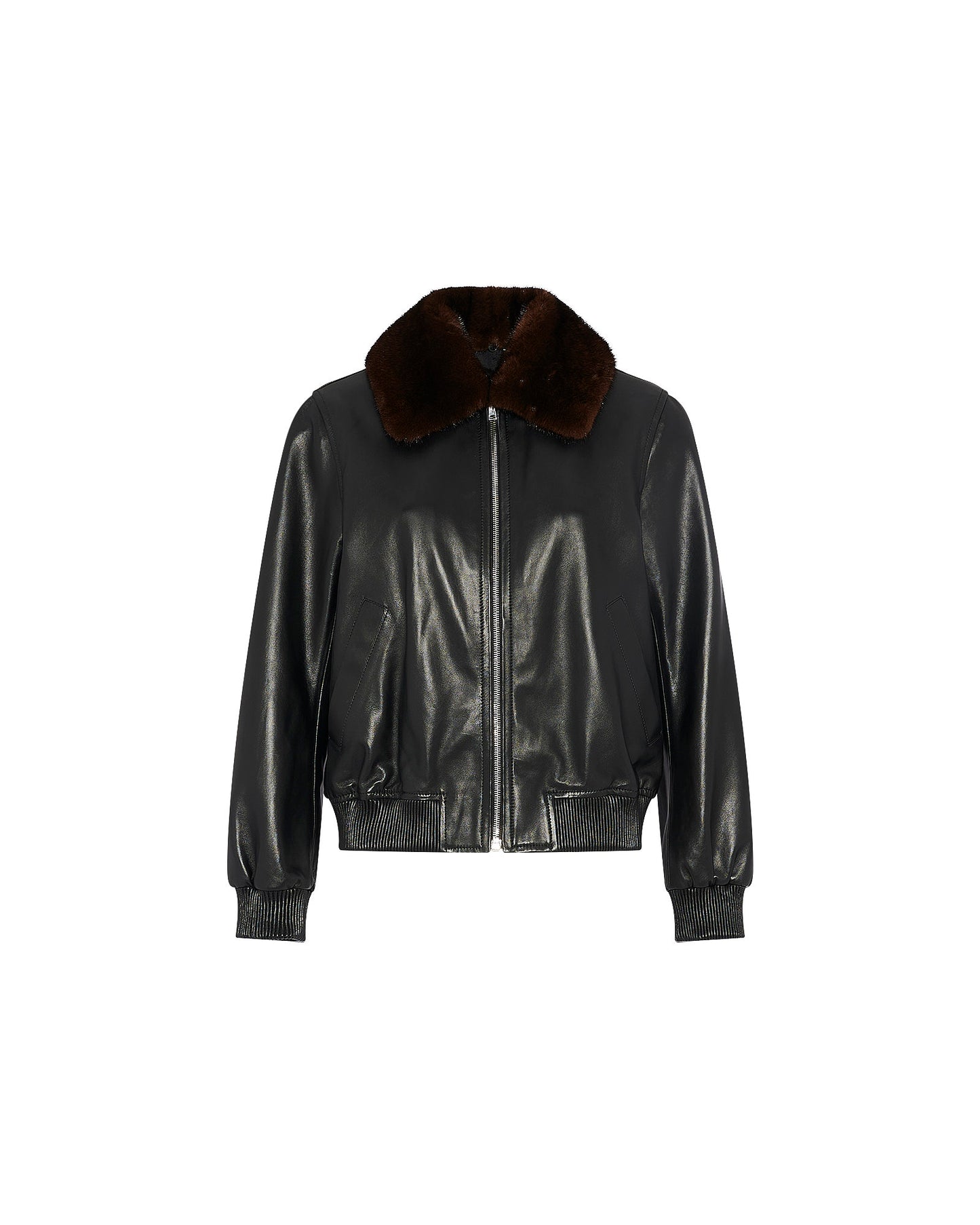 Lamb leather bomber jacket with removable mink collar - Yves Salomon