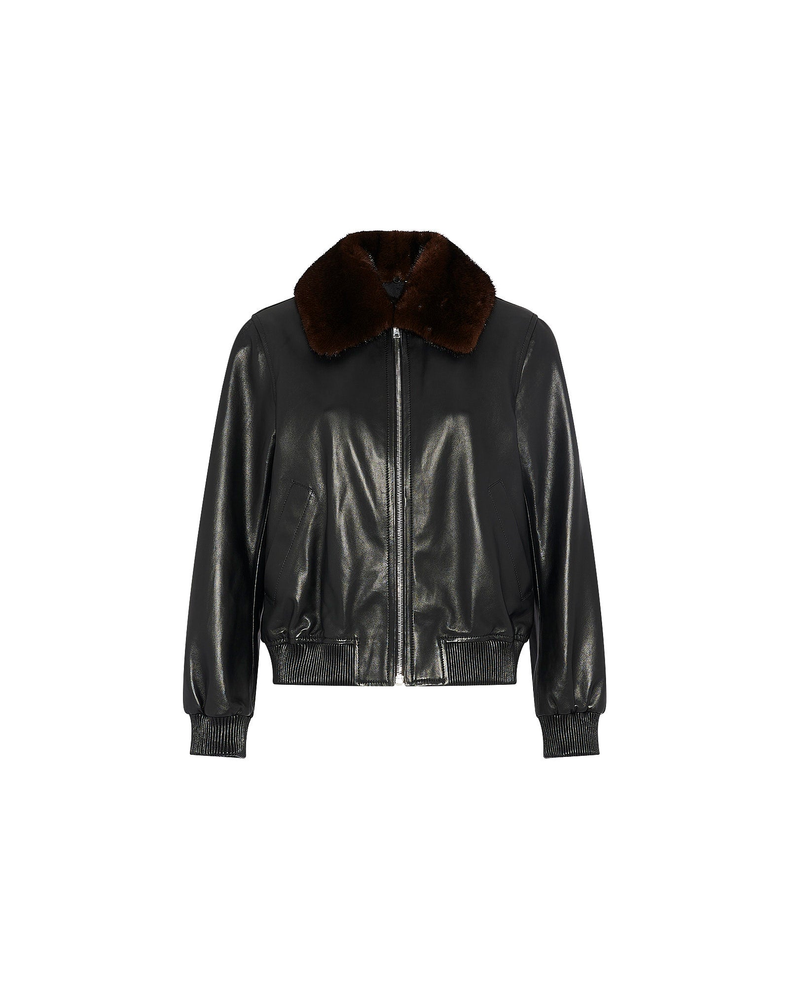 Lamb leather bomber jacket with removable mink collar - Yves Salomon